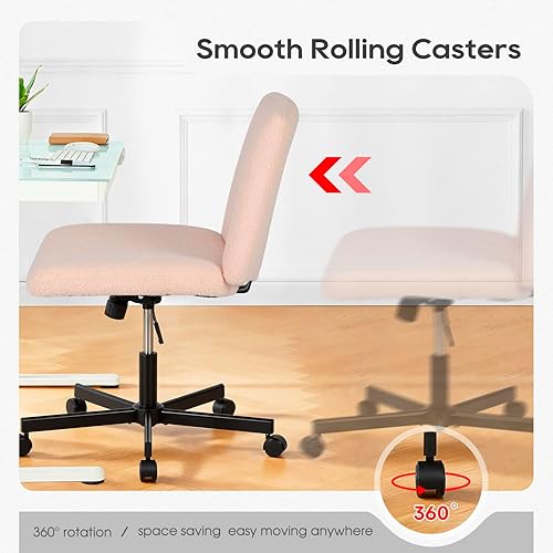 Miniatura 4 de PayLessHere Silla cruzada ancha, silla de escritorio de oficina sin brazos, respaldo con ruedas giratorias 360, altura ajustable para oficina en