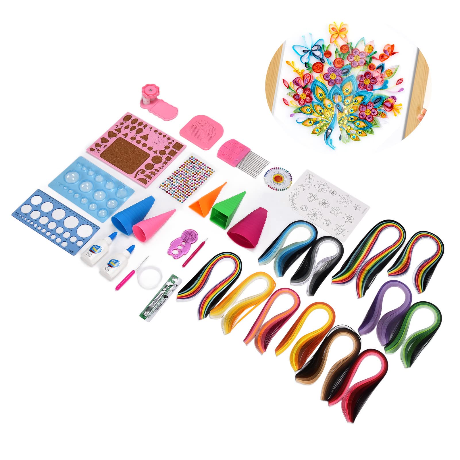 ZMCPODALK Papier-Quilling-Sets – Komplettset mit 1260 Streifen, Quilling-Werkzeuge für Anfänger inklusive Pinzette, Wickelscheibe und Ahle – DIY-Papier-Filigran-Bastelset für Kinder,
