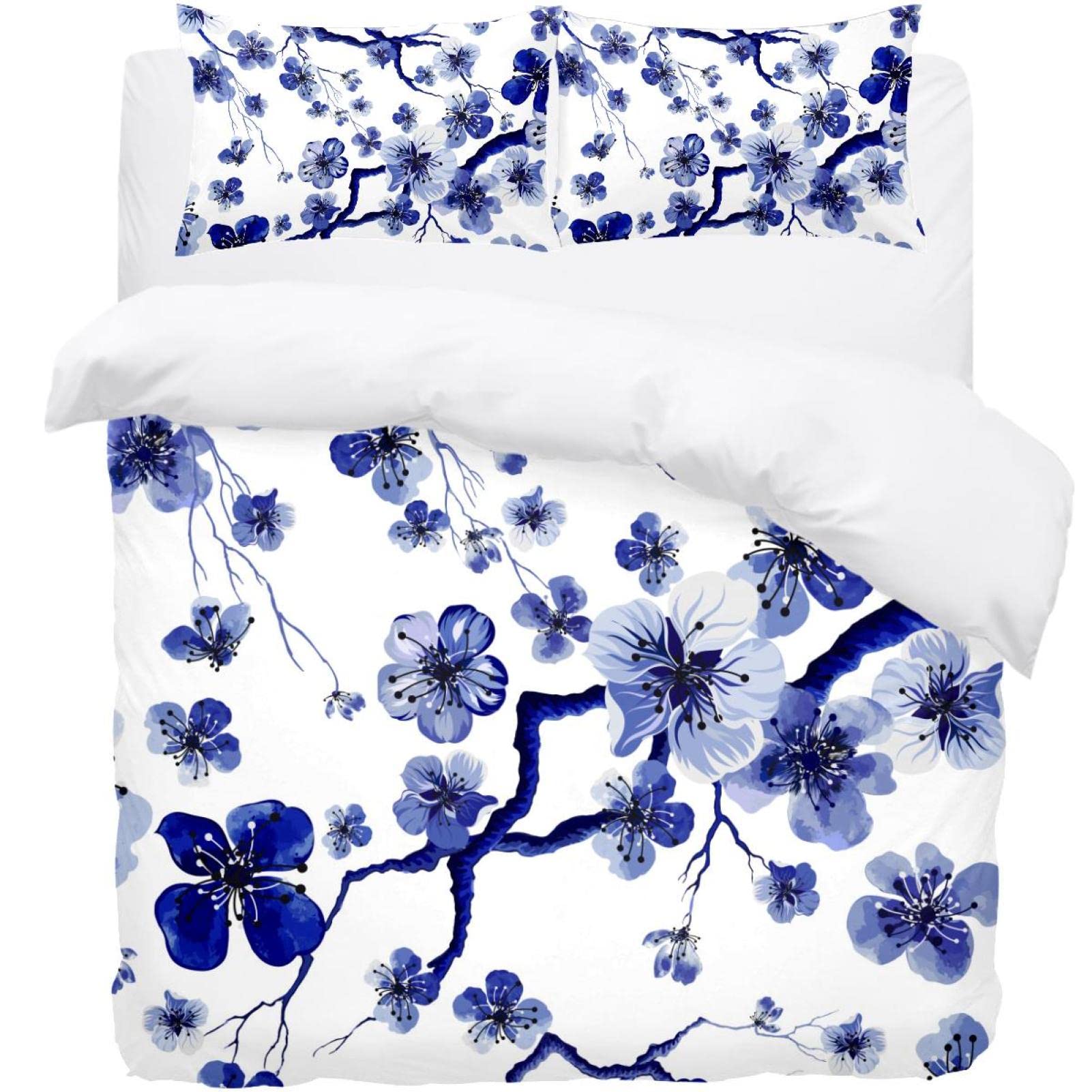 Parure de couette bleu chinois avec housse douce et 2 taies d'oreiller