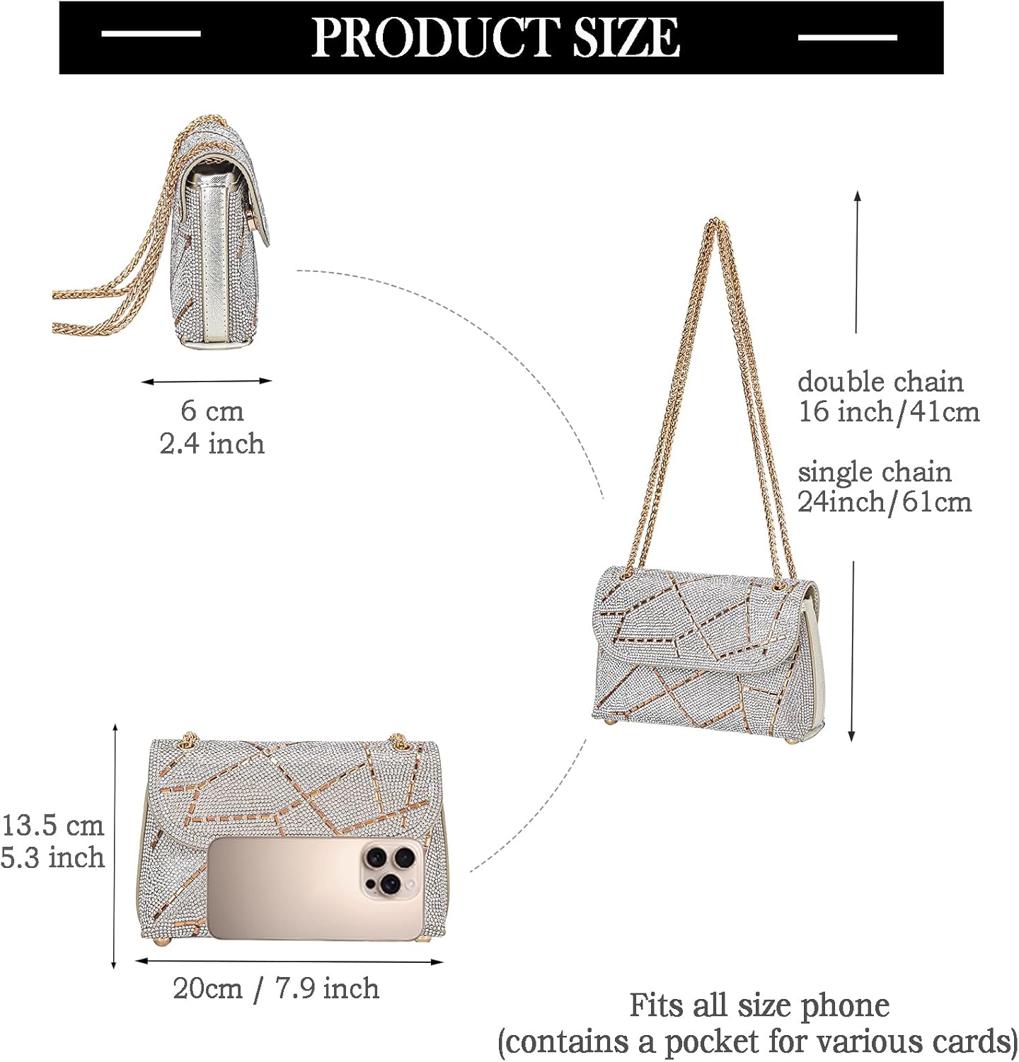 Shoulder Bags Crossbody Bag Purses Handbags Crystals Rhinestone Evening Bag for Women Clutch Purse with Chain - Image 6