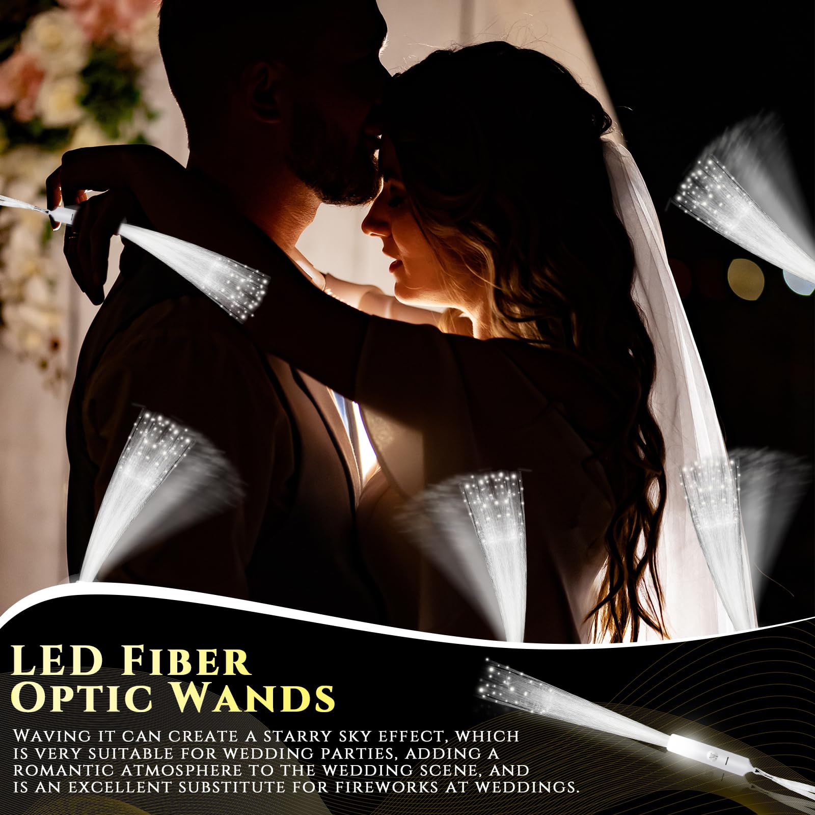 Junkin 200 varitas de fibra óptica blancas para bodas, varitas LED brillantes a granel con modo de luz constante para recepción, boda, día de San Valentín, fiesta de cumpleaños