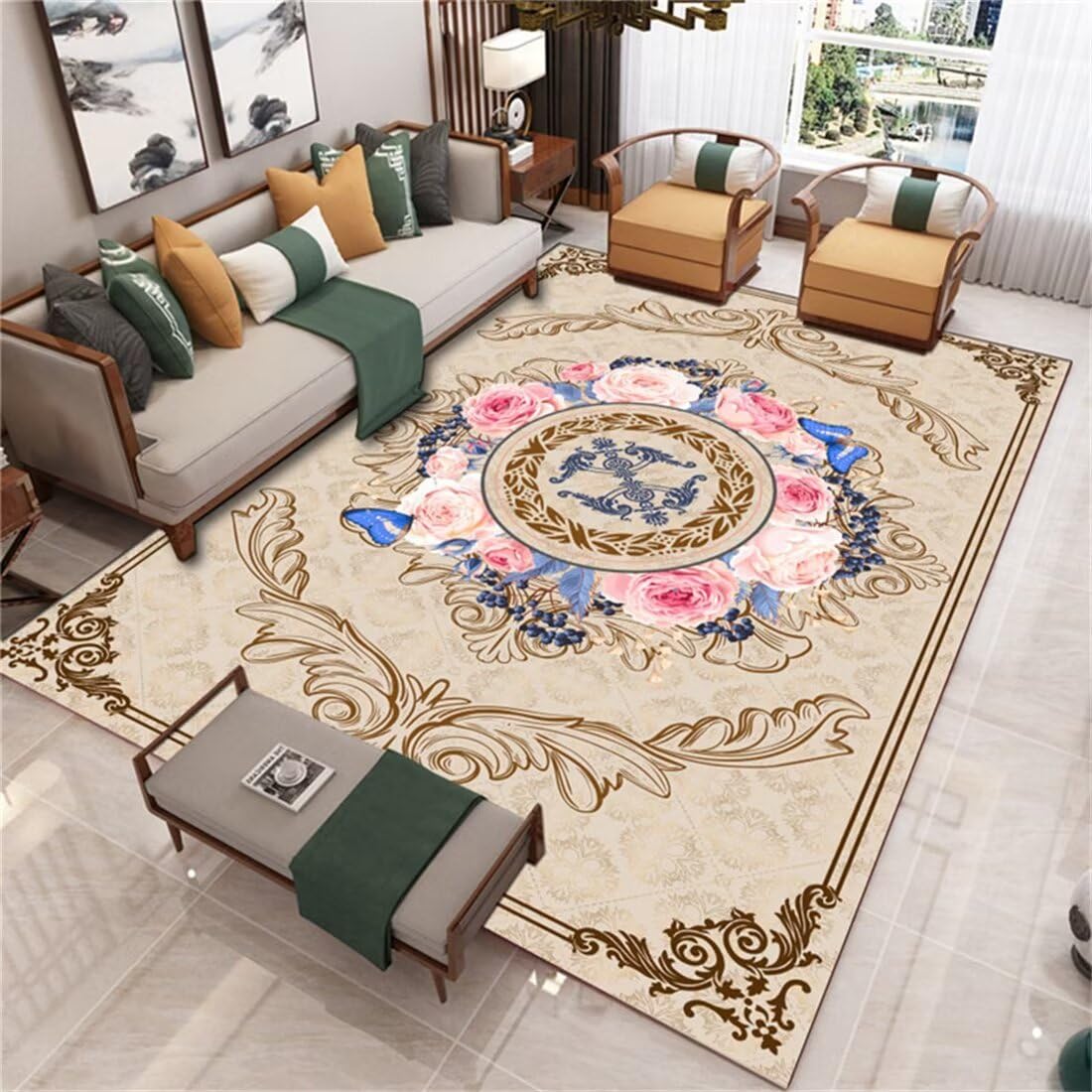 Tapis jardin extérieur bleu poudre tapis de jeux enfant de salon