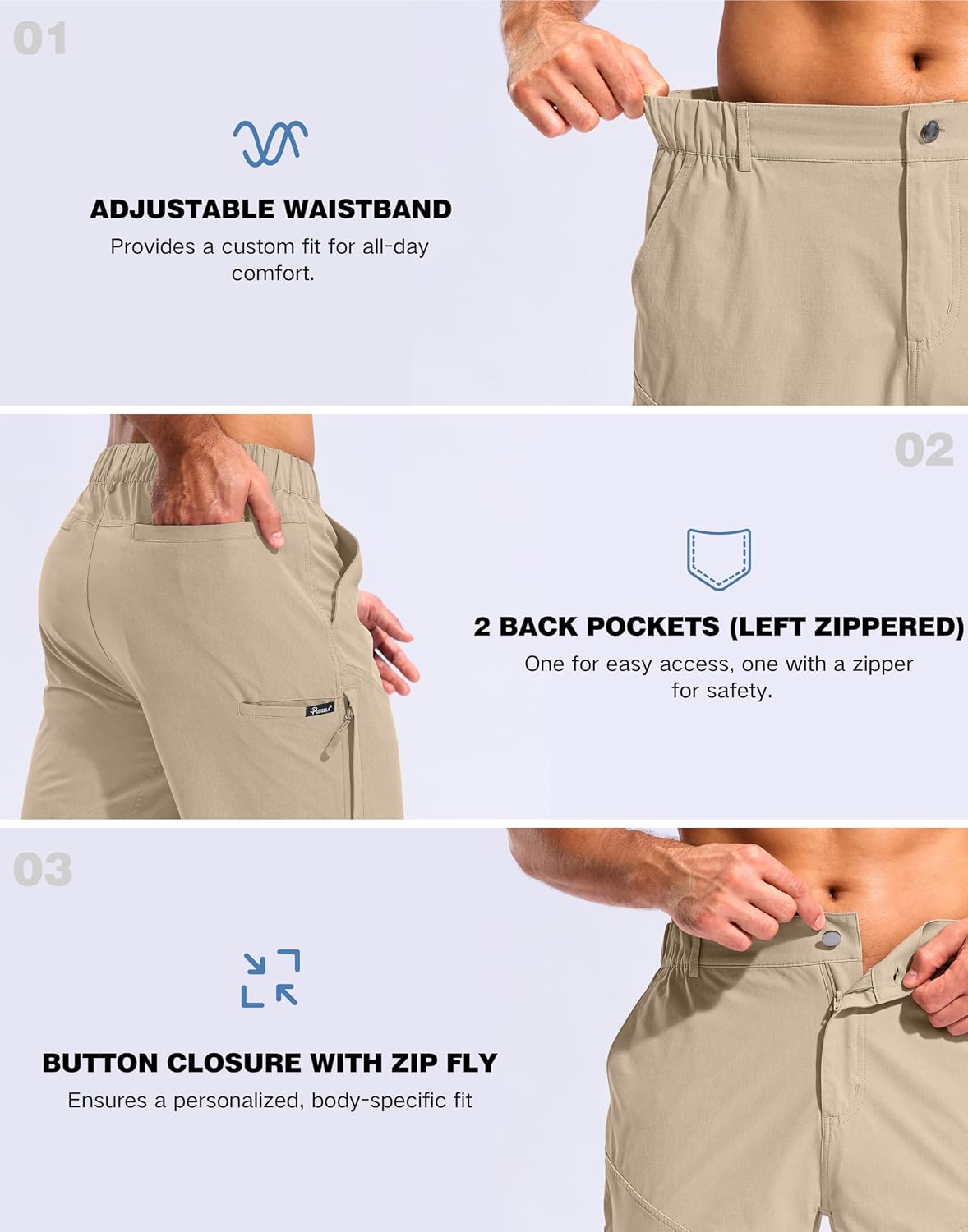 Pudolla Men's Hiking Shorts with 7 Pockets 10" Lightweight Outdoor Cargo Shorts for Men Travel Casual Work Golf