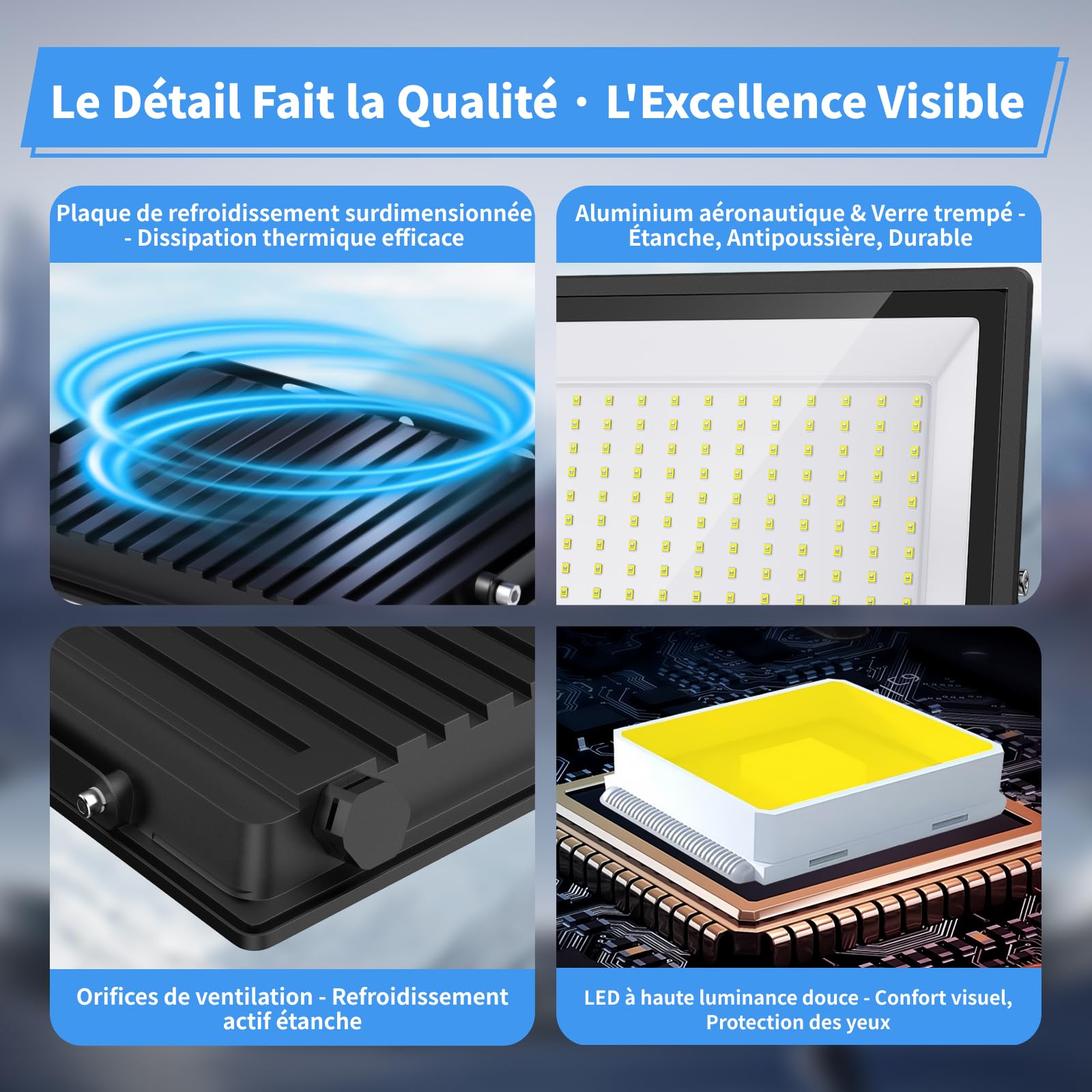Projecteur LED Extérieur 150W IP66 16500LM 6500K Blanc Jour 2 Pièces