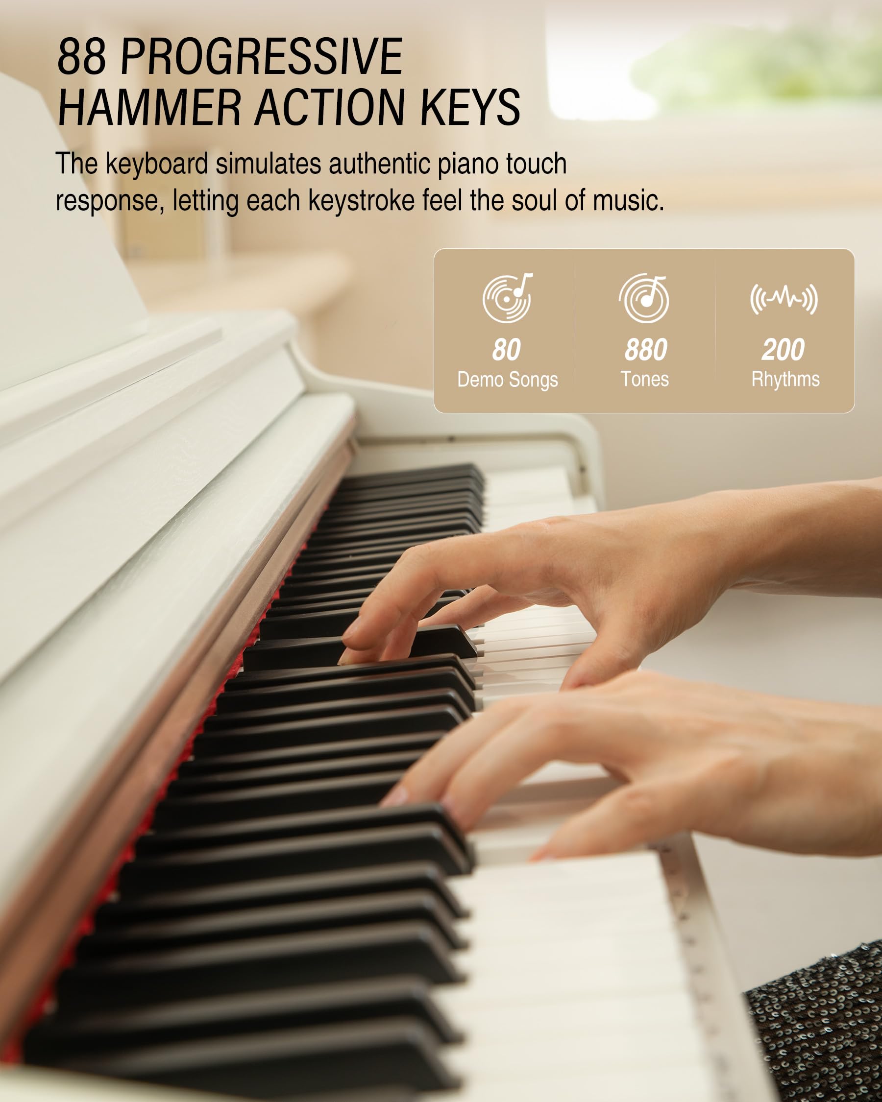 UISCOM UMP-100 88 Key Weighted Keyboard Piano with Furniture Stand?Power Adapter?Triple Pedal & MIDI Connecting - Full Size Digital Electric Piano for Beginners & Pros (White)