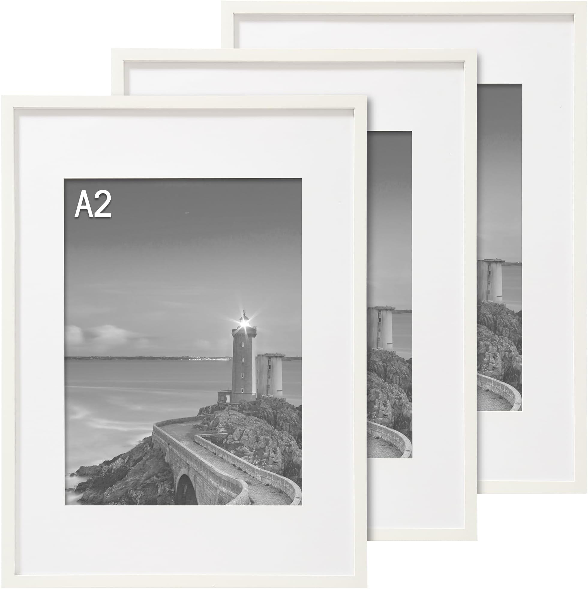 Cispree A2 Photo Frame-White(3Pack), Solid Wood Picture Frame for 23.38x16.54 inch(59.4x42cm) Print,Certificate,Poster. With Mount for A3