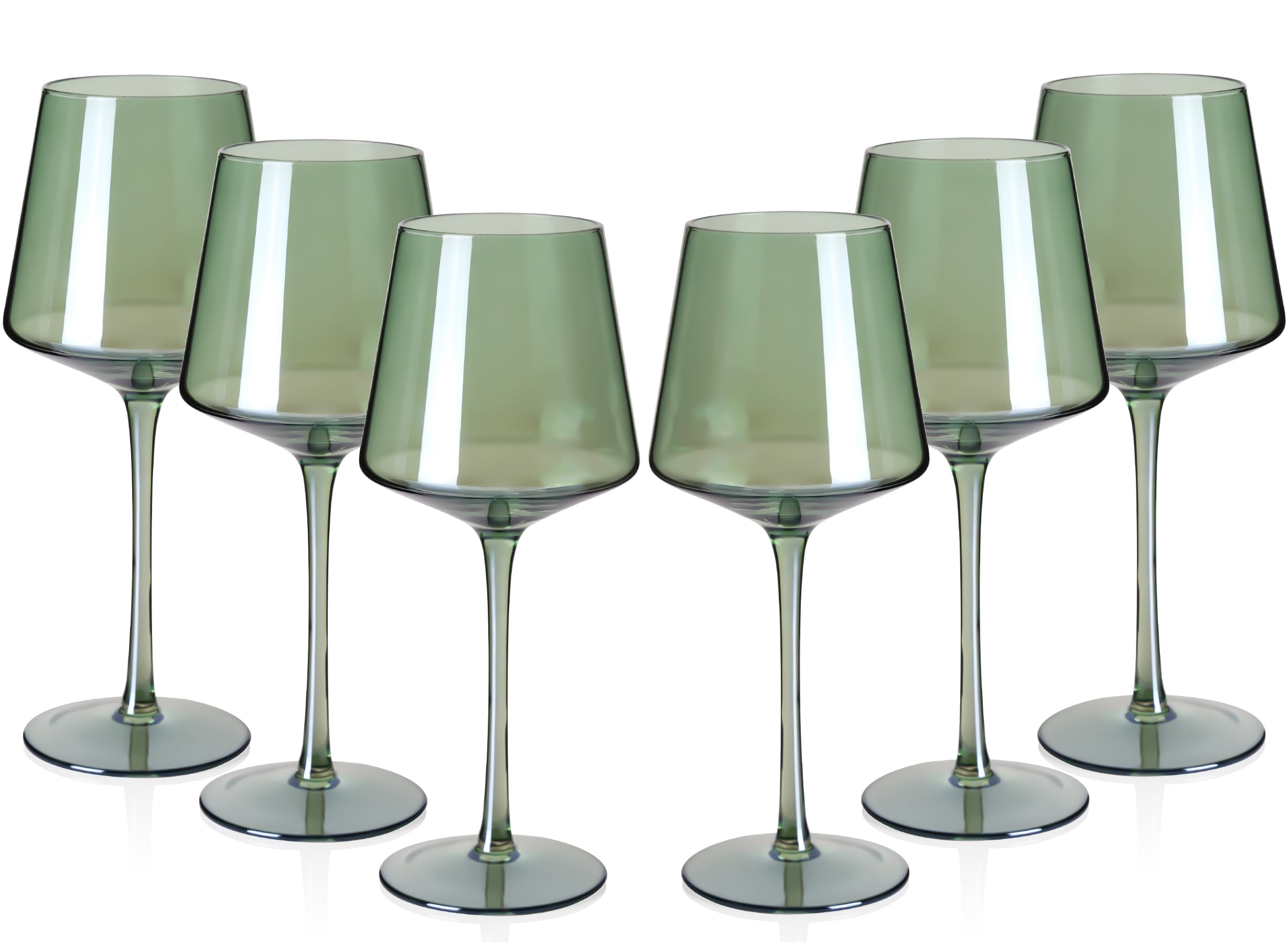 Green Wine Glasses Set of 6-18oz Colored Square Wine Glasses with Tall Long Stems and Flat Bottom,Crystal Colorful Wine Glasses-Unique Gifts for Wine Lovers,Wedding,Engagement Gifts (Light Blue Sea)