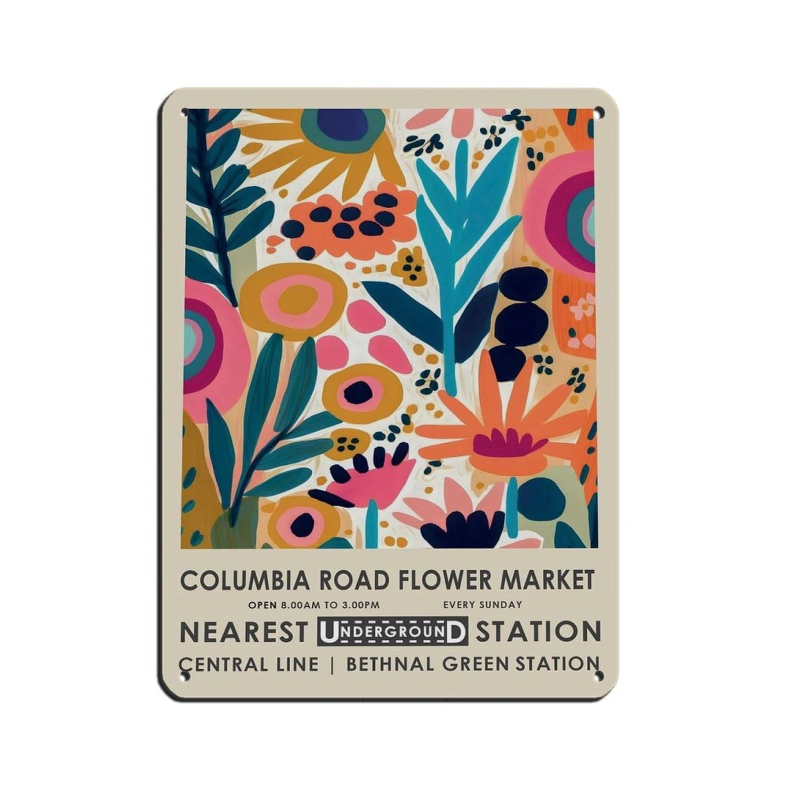 Columbia Road Flower Market, Colourful Floral Retro Poster Metal Tin Sign Chic Art Retro Iron Painting Bar People Cave Cafe Family Garage Poster Wall Decoration 12x16inch(30x40cm)