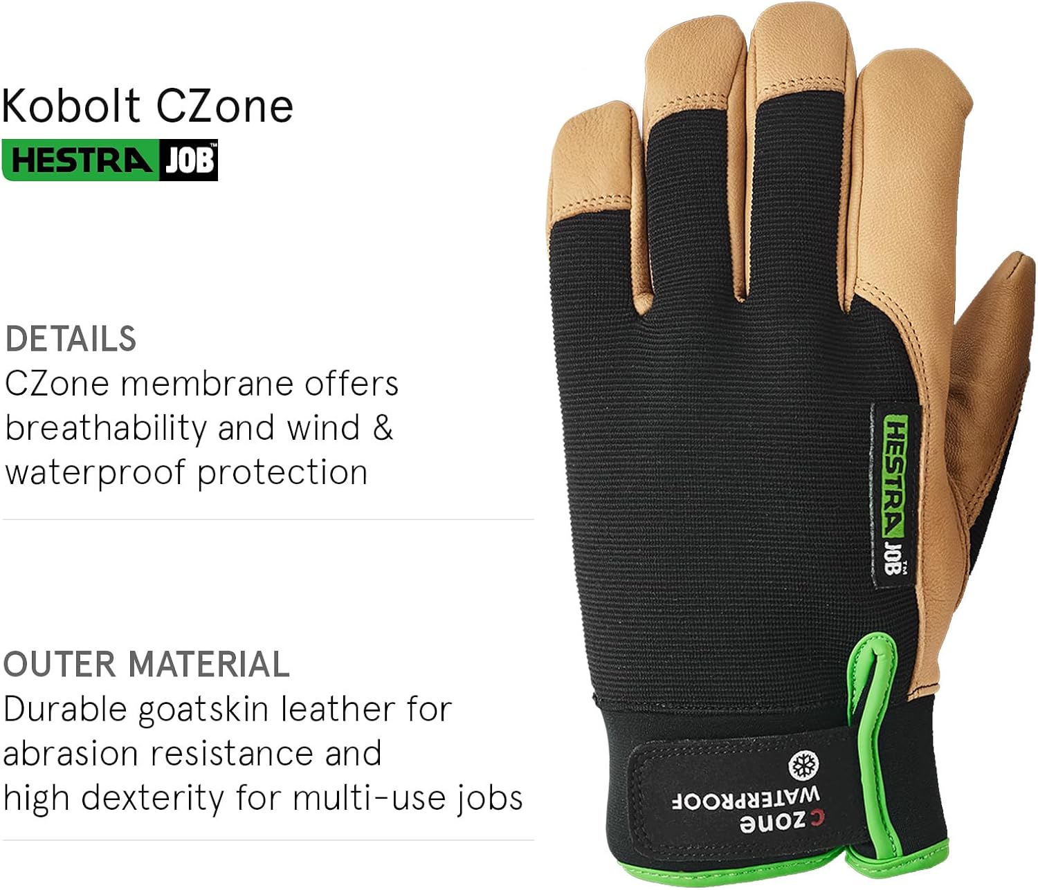 Hestra Job Kobolt CZone Glove, Breathable Waterproof Multi-Purpose Leather Weather-Resistant Work Gloves