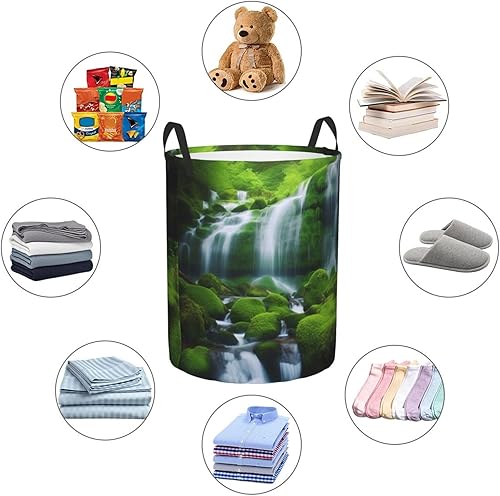 Miniatura 6 de Waterfall Green print Circular Hamper Waterproof Storage Bin Organizer Basket Laundry Hamper With Handles For Clothes Toys Medium
