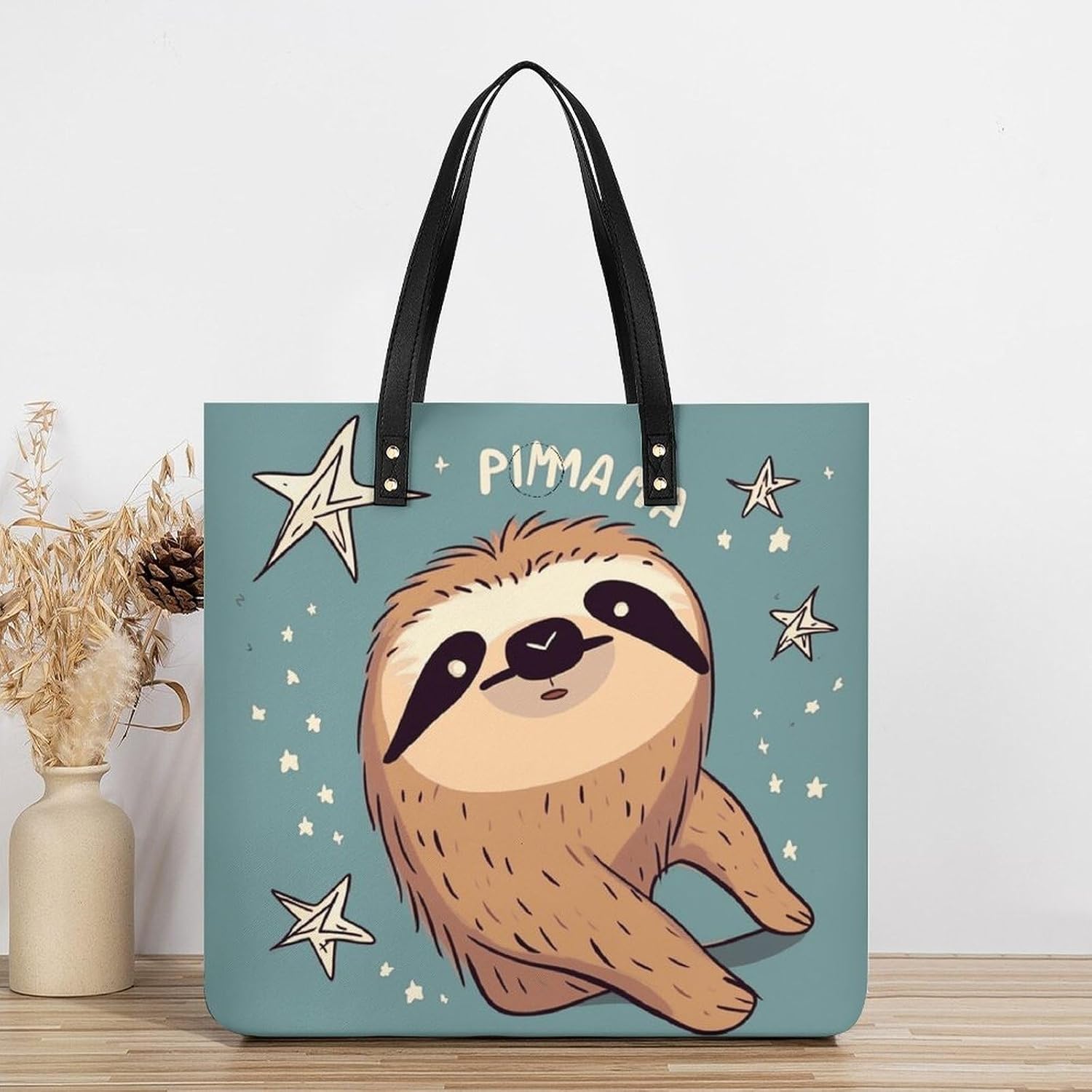 Funny Sloth Stars Tote Bag with Magnetic Buckle Reusable Grocery Bags Lightweight Cross Body Handbag for Daily Essentials
