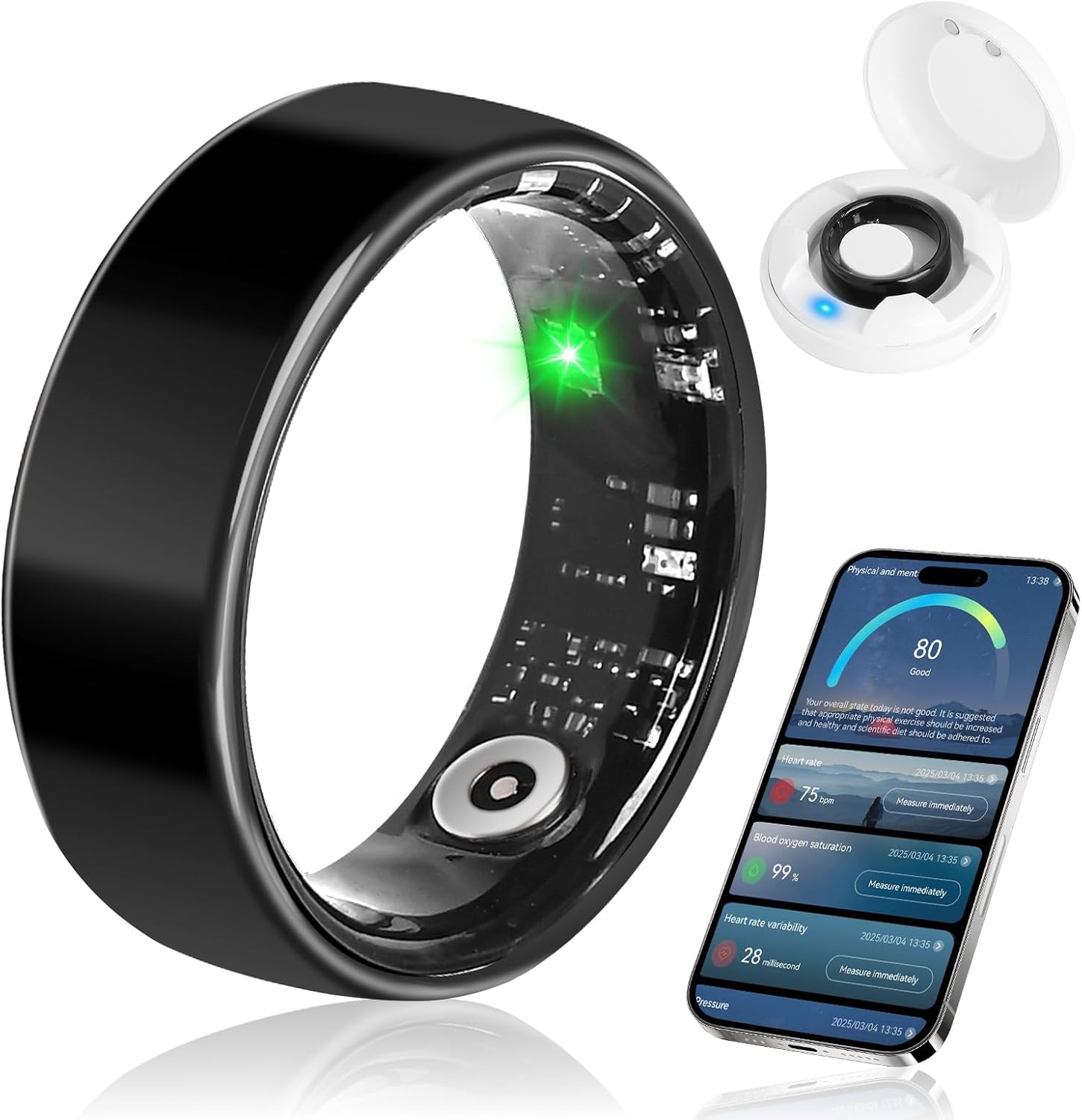 Smart Ring Fitness Tracker Ring for Women,Health Heart Rate Ring with Activity Tracker, Sleep Monitor and Oximeter, No Subscription Fee,Remote Photography, IP68 Waterproof
