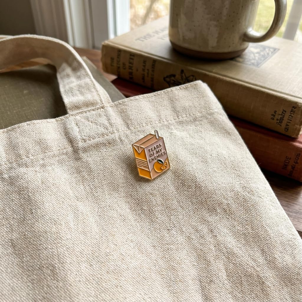 Cartoon Orange Flavored Soda Box Pin - Juice Enamel Pins Brooch with "TEARS OF MY ENEMIES" for Backpacks and Jackets, Hats, Funny Beverage Brooches Gift for Friends, Women, Students image 3