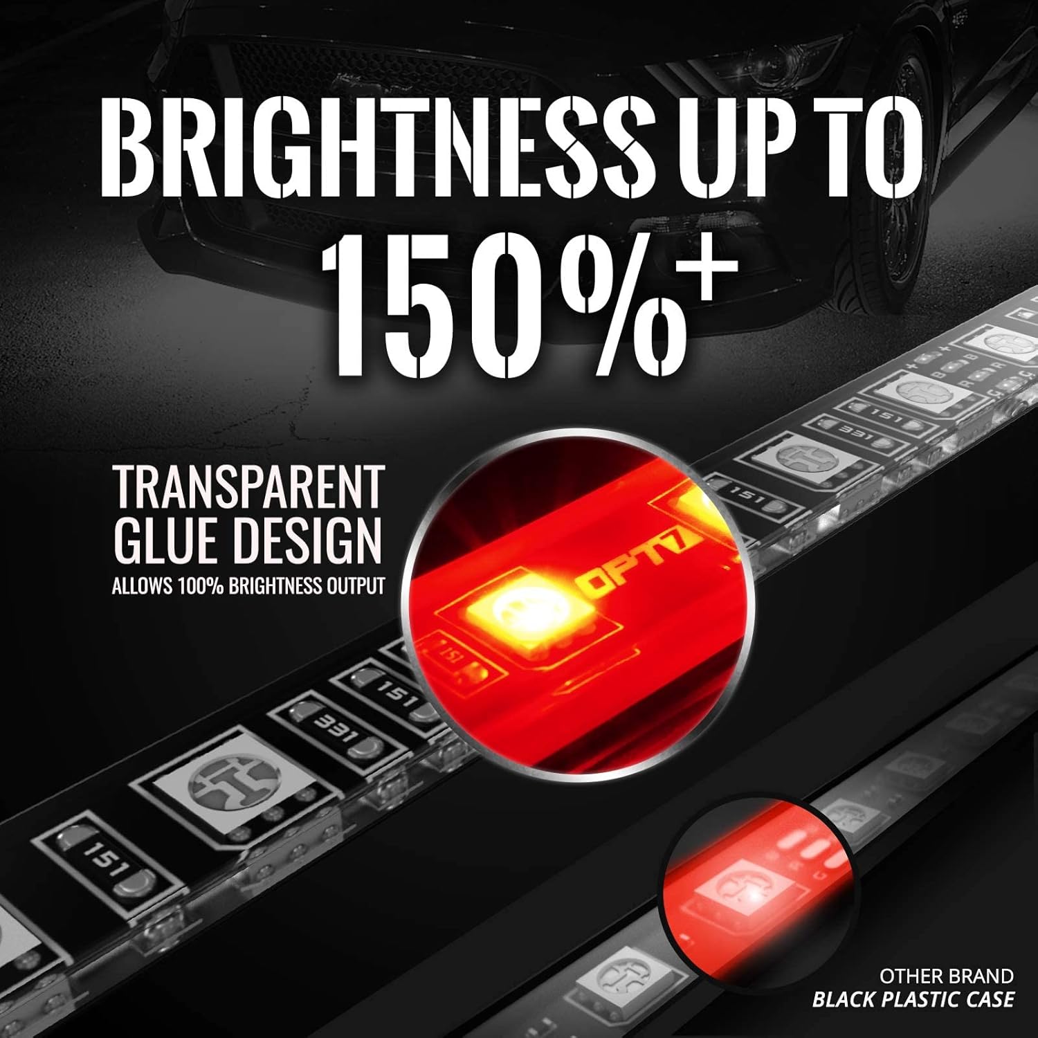 OPT7 Aura Underglow Flexible Lighting Kit for Cars Trucks RV w/Wireless Remote, Exterior Underbody Neon LED Light Strips, Multi-Color, mode, Smart LED, Waterproof, Soundsync, 2 x 48 inch + 2 x 36 inch : Automotive