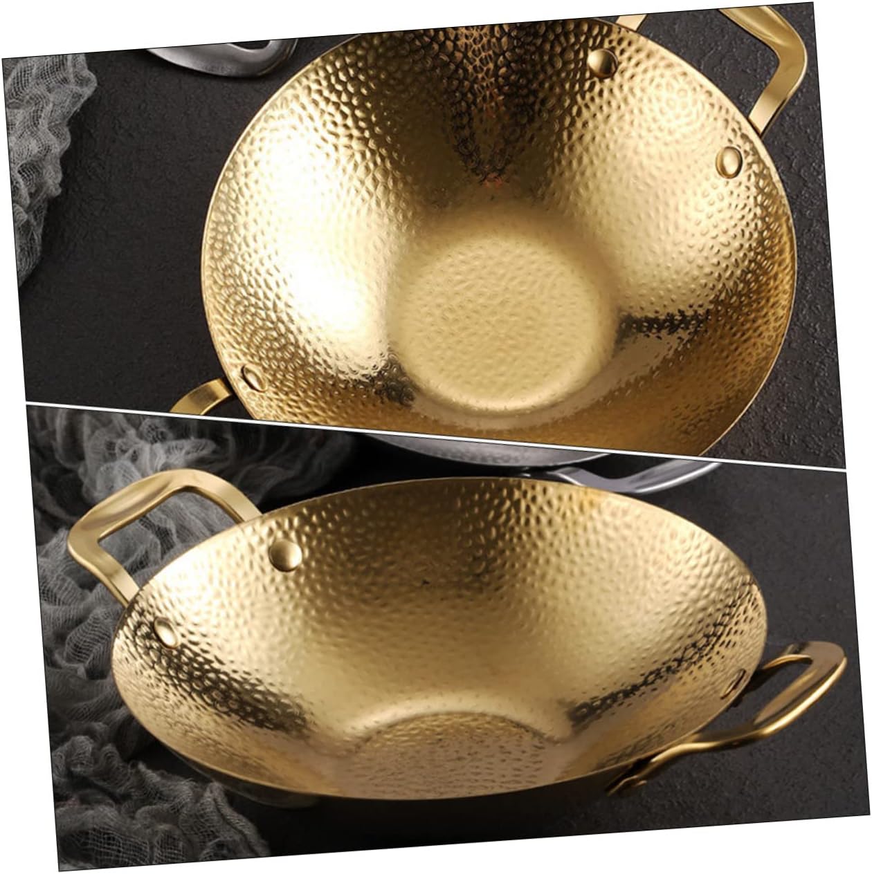 Dry Pot Golden Hammered Stainless Steel with Double Handles