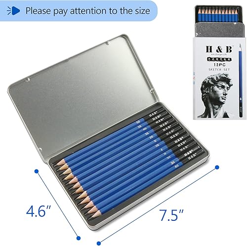 Miniatura 6 de H & B Kit de 12 lápices de dibujo, H-4H, F, HB, B-6B, grafito y carbón para principiantes, artistas profesionales