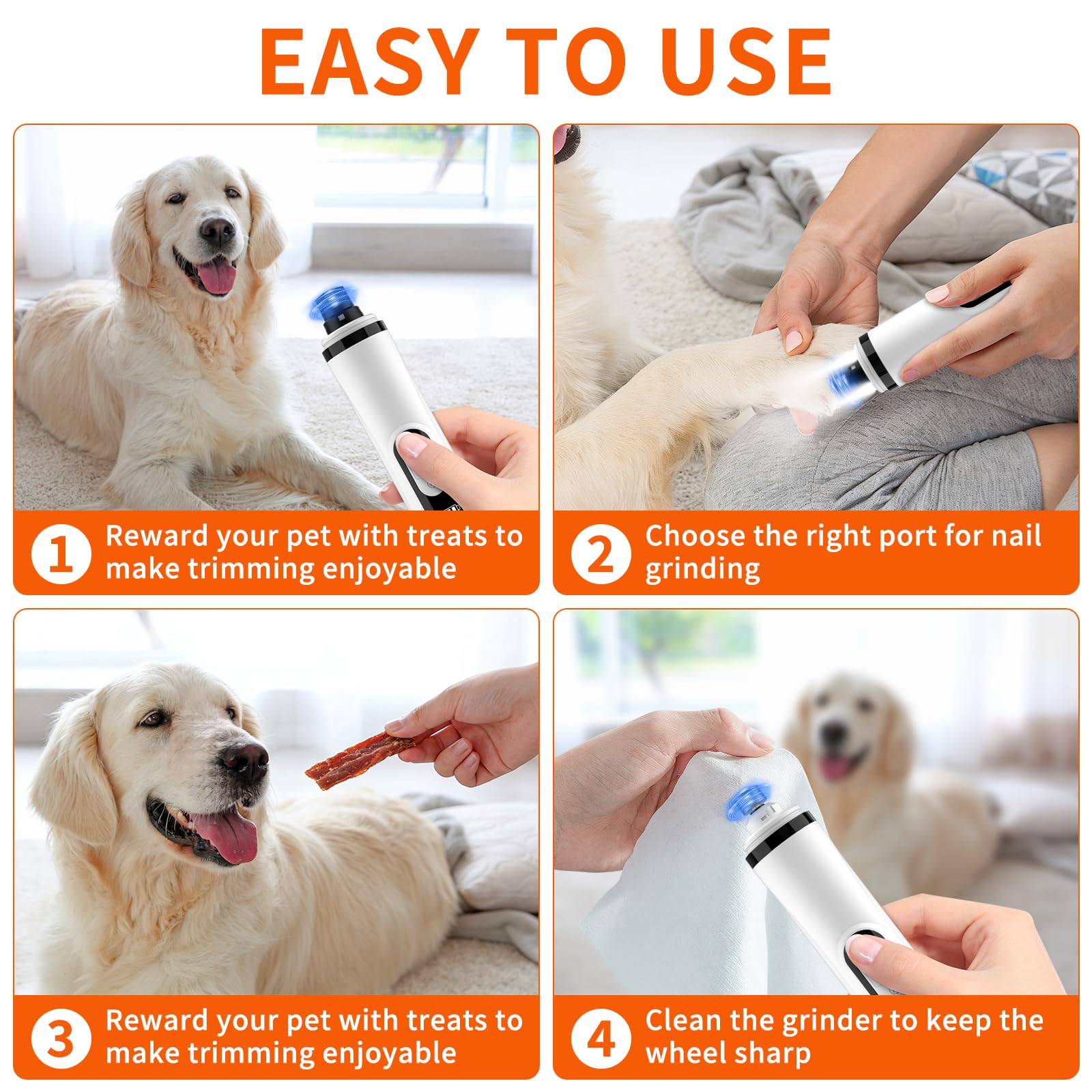 2026 Upgraded Silent Dog Nail Grinder, 3-Speed Powerful Electric Pet Nail Trimmer, Indoor cat Nail Trimmer,Rechargeable with 2 LED Lights/Grinding Wheels for Small, Medium, and Large Dogs and Cats - image 4