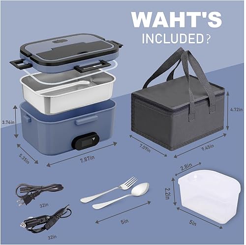 Miniatura 2 de Fiambrera eléctrica para adultos con pantalla de temperatura, fiambreras calentadas de 80 W para hombres con contenedor de acero inoxidable de 1.8