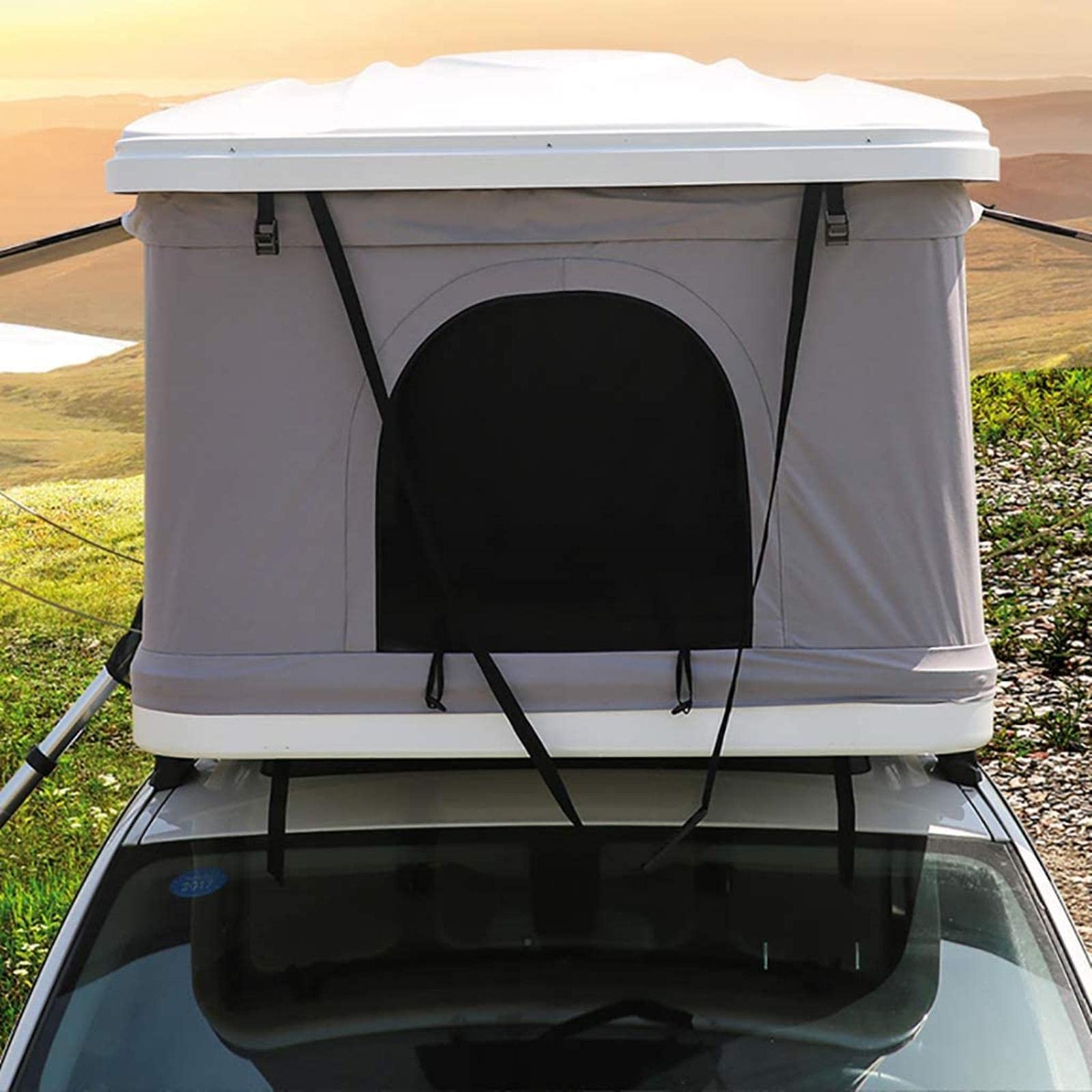 Tente De Toit De Voiture Hydraulique Visite Autonome Automatique Coque Dure en Abs pour L'Extérieur, Adaptée À 2-3 Adultes, avec Échelle Allongée Et Lumières De Camping