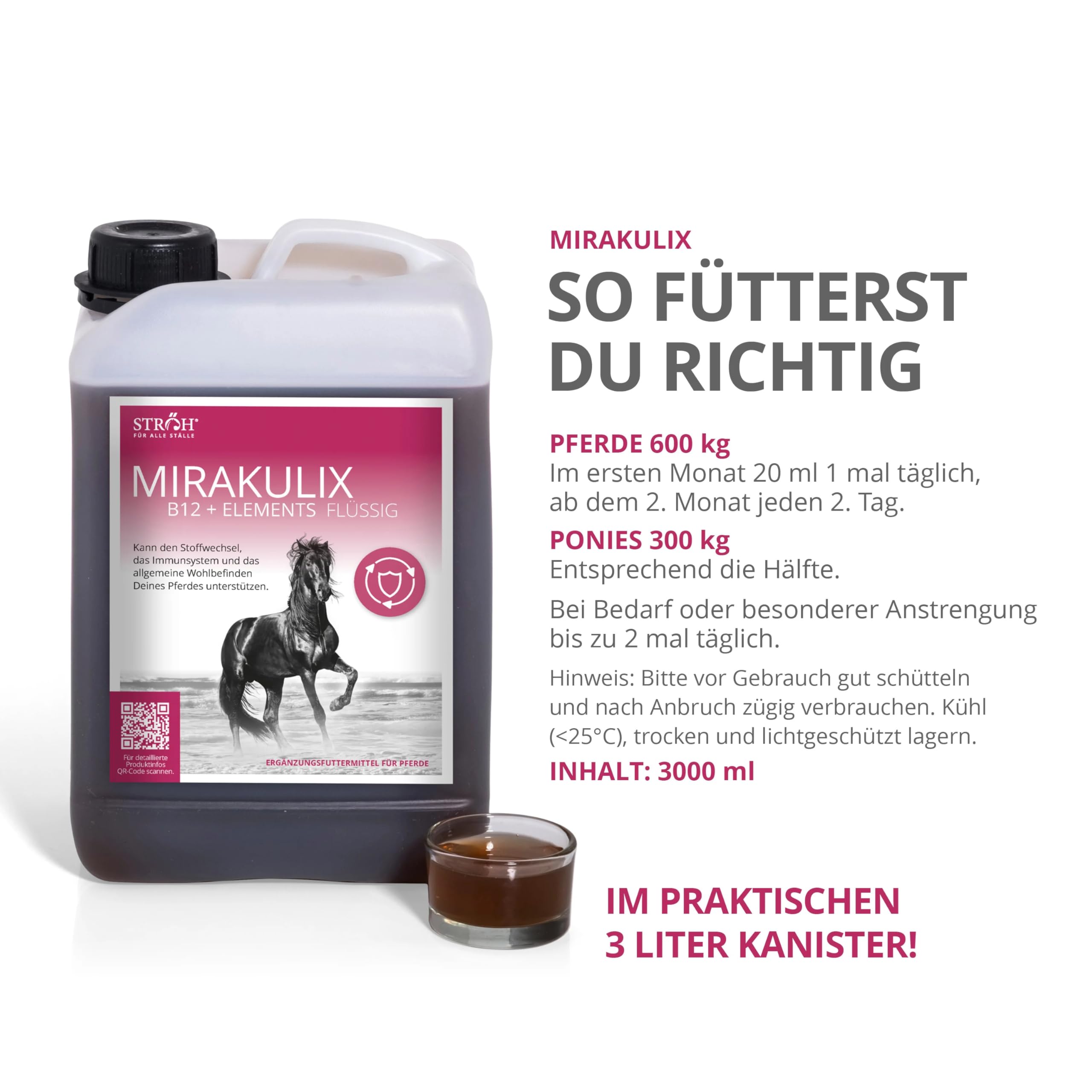 STRÖH MIRAKULIX (3l) Vitamin B12 für Pferde • Unterstützt Immunsystem & Verdauung beim Pferd • Nahrungsergänzung für Pferde