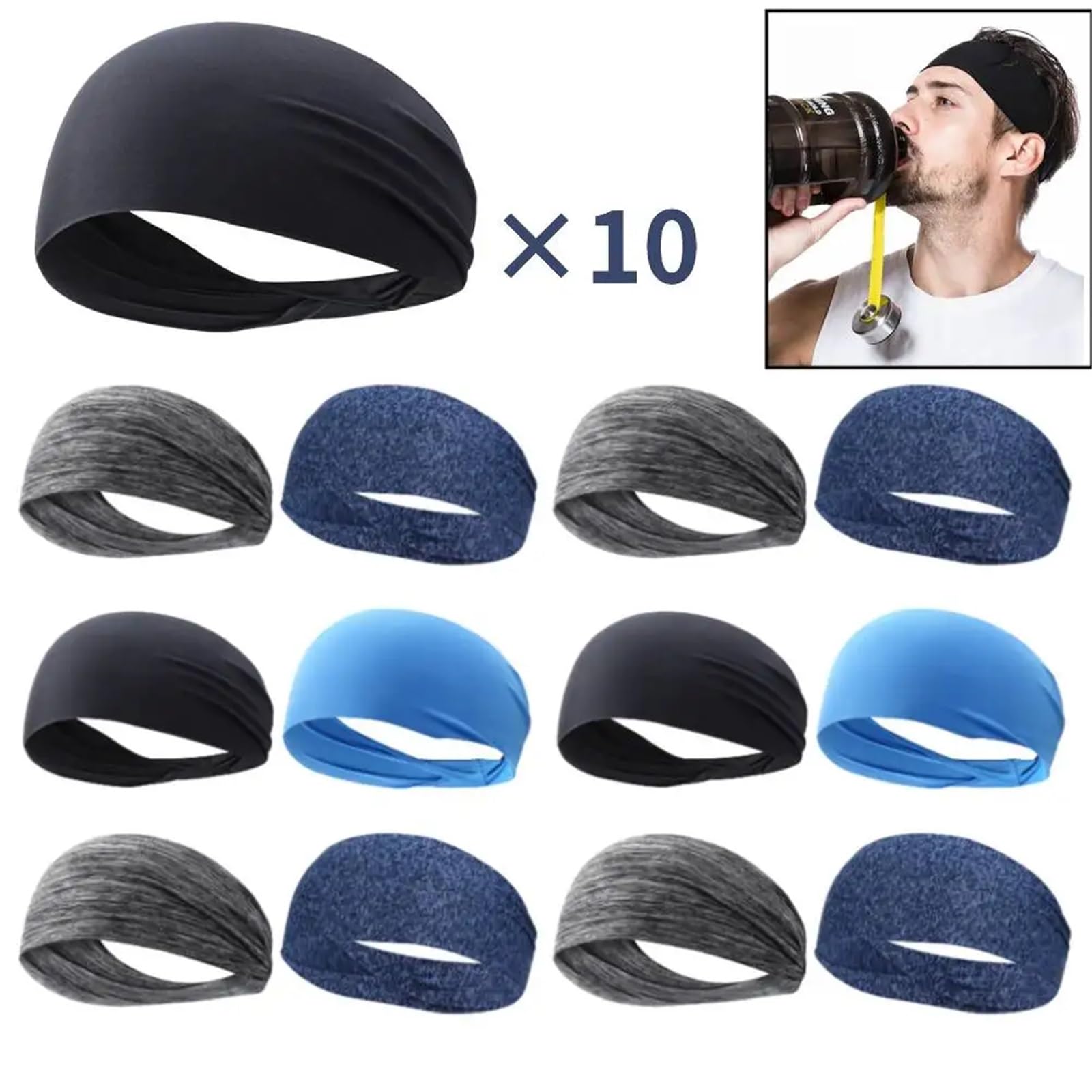 Elastyczna opaska sportowa do włosów, Sports Sweatband Headbands Pack Of 1-10 Black Grey Blue Dark(Grey 6pcs)