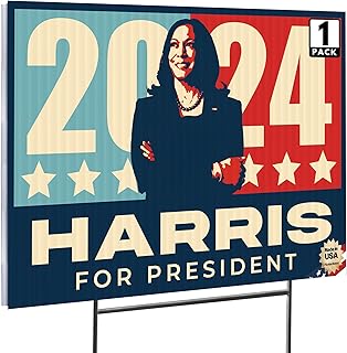 16"x12" 'Kamala Harris 2024' Yard Sign with Stakes, Double Sided Political Yard Sign for Democratic Party (Design 12)