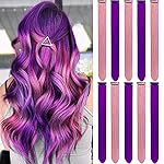 LADYAMZ Clip in Hair Extensions 10 PCS, 22 In Purple and Pink Hair Extensions, Long Straight Synthetic Hairpieces for Women