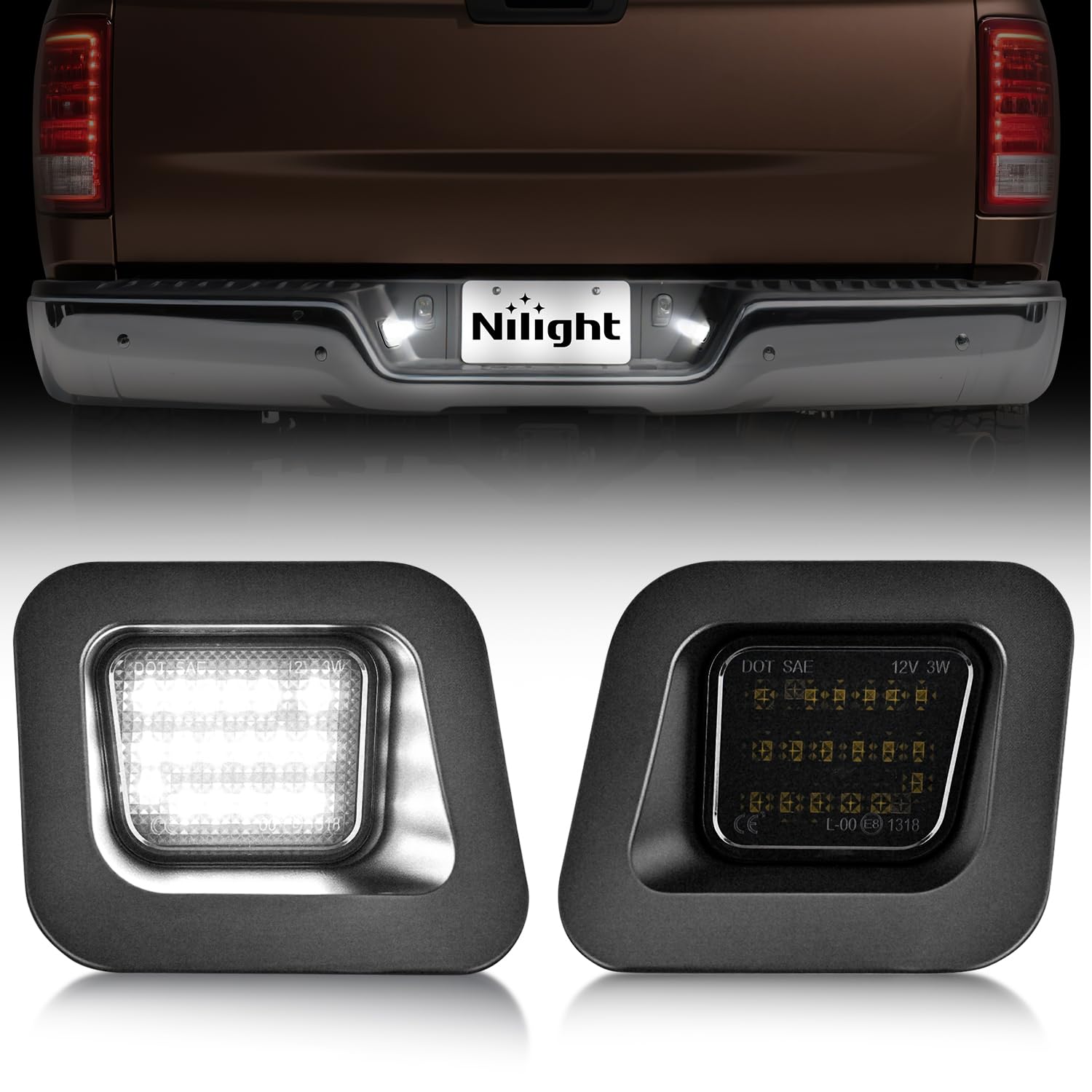 Nilight License Plate Lights Compatible with 2003 2004 2005 2006 2007 2008 2009 2010 2011 2012 2013 2014 2015 2016 2017 2018 Dodge Ram with Smoke Lens Black housing 6000K White 2PCS Pack