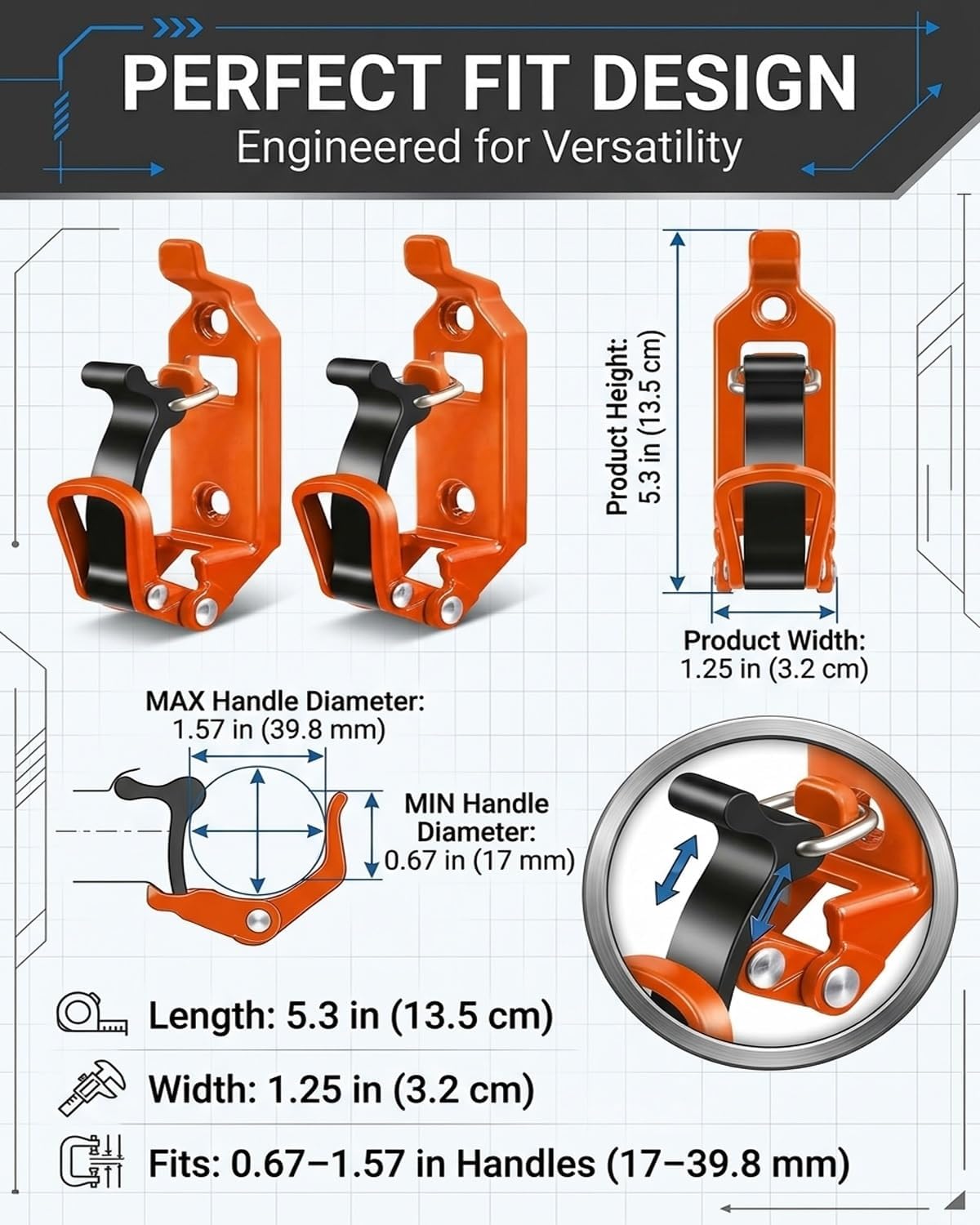 Heavy Duty Metal Rubber Shovel Mount Kit, Truck Roof Rack Axe Holder Quick Release Tool Clamps, Secure Locking Zinc Alloy Shovel Bracket for Off-Road Suv Bed Wall Mount Garage Organizer(Orange,8PCS)