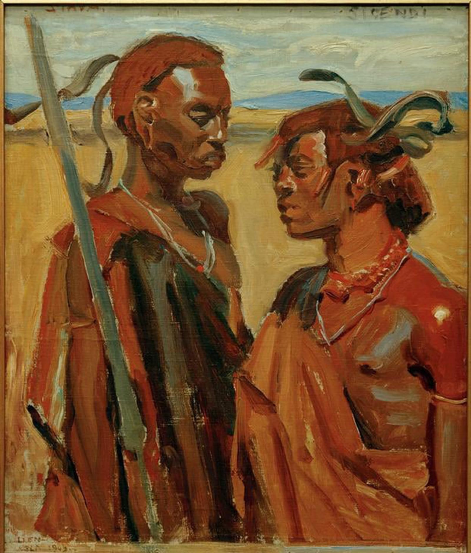 SERENDIPITP Vintage Picture Print on Canvas Wall Art Poster Zwei Massai-krieger by Akseli Valdemar Gallen Kallela Artwork Print Poster for Wall Decor 60x90cm