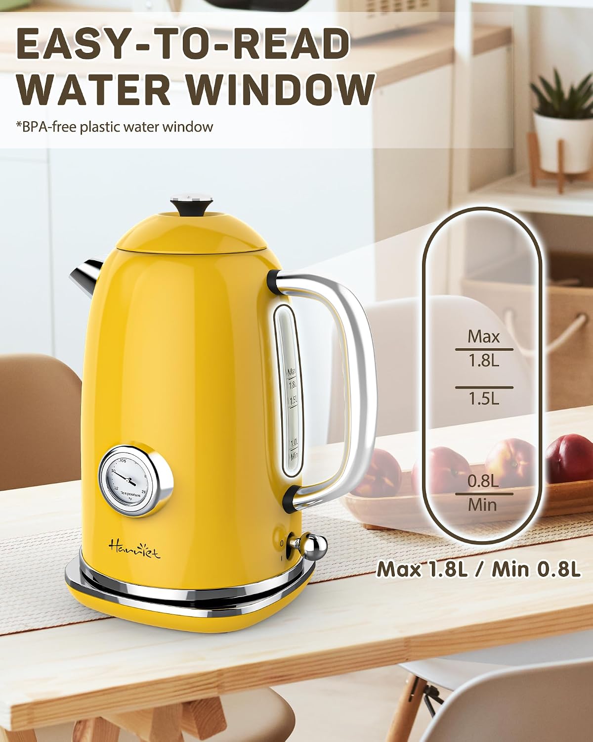 61 oz Electric Kettle with Thermometer, Hot Water Pot, Retro | Electric Tea Kettle for Boiling Water, 1500W Stainless Steel Pot, Auto Shut-Off & Boil Dry Protection, Cordless LED Indicator thumbnail