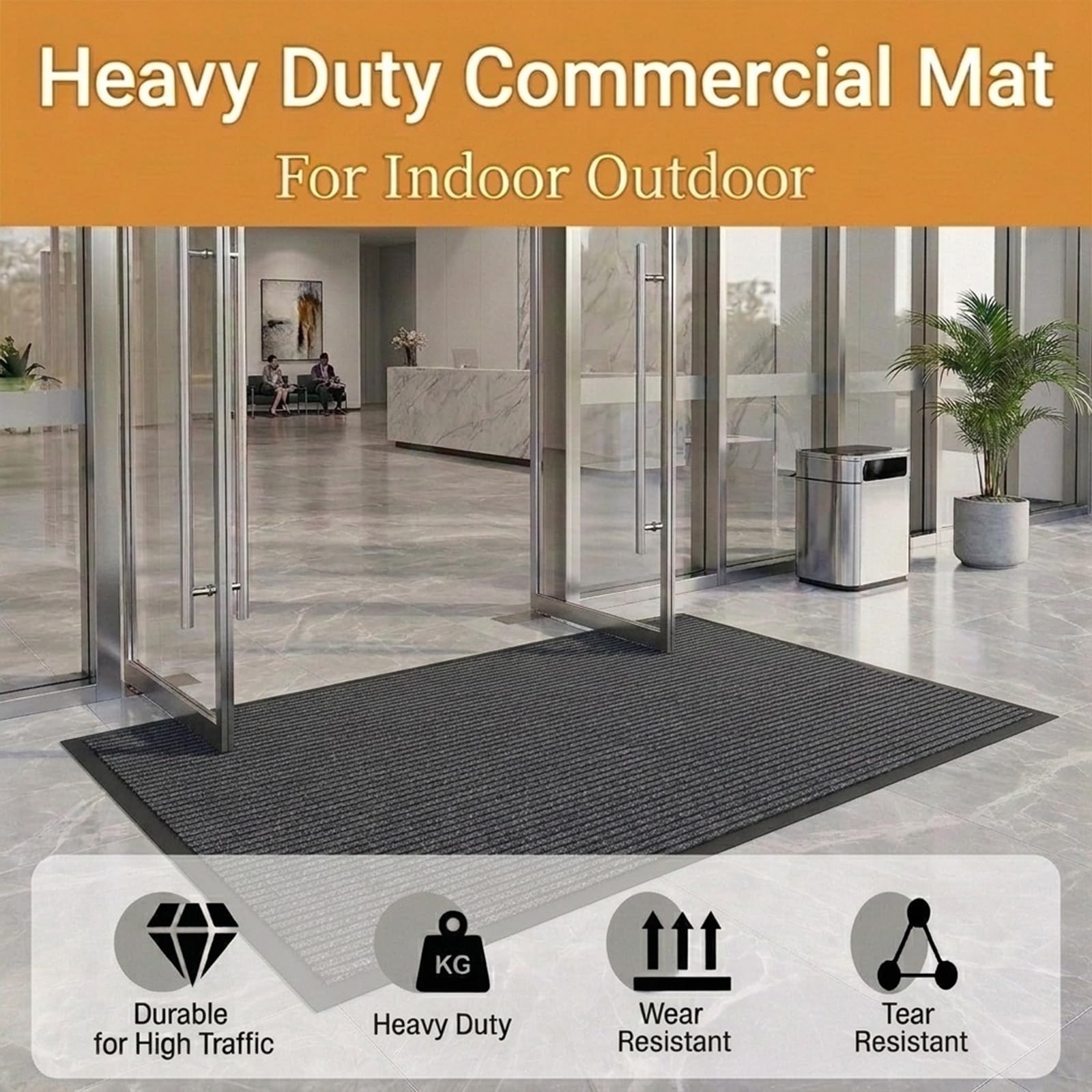 Outdoor Front Door Mat 4x2' Commercial Step Rug Rubber Non-Slip Waterproof — Amazon image 2