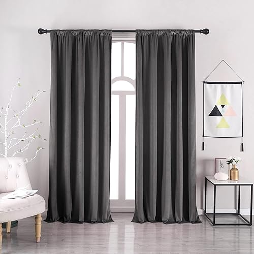 Nanbowang - Cortinas de terciopelo gris oscuro de 84 pulgadas de largo - cortinas suaves con bolsillo para cortinero, con aislamiento térmico,