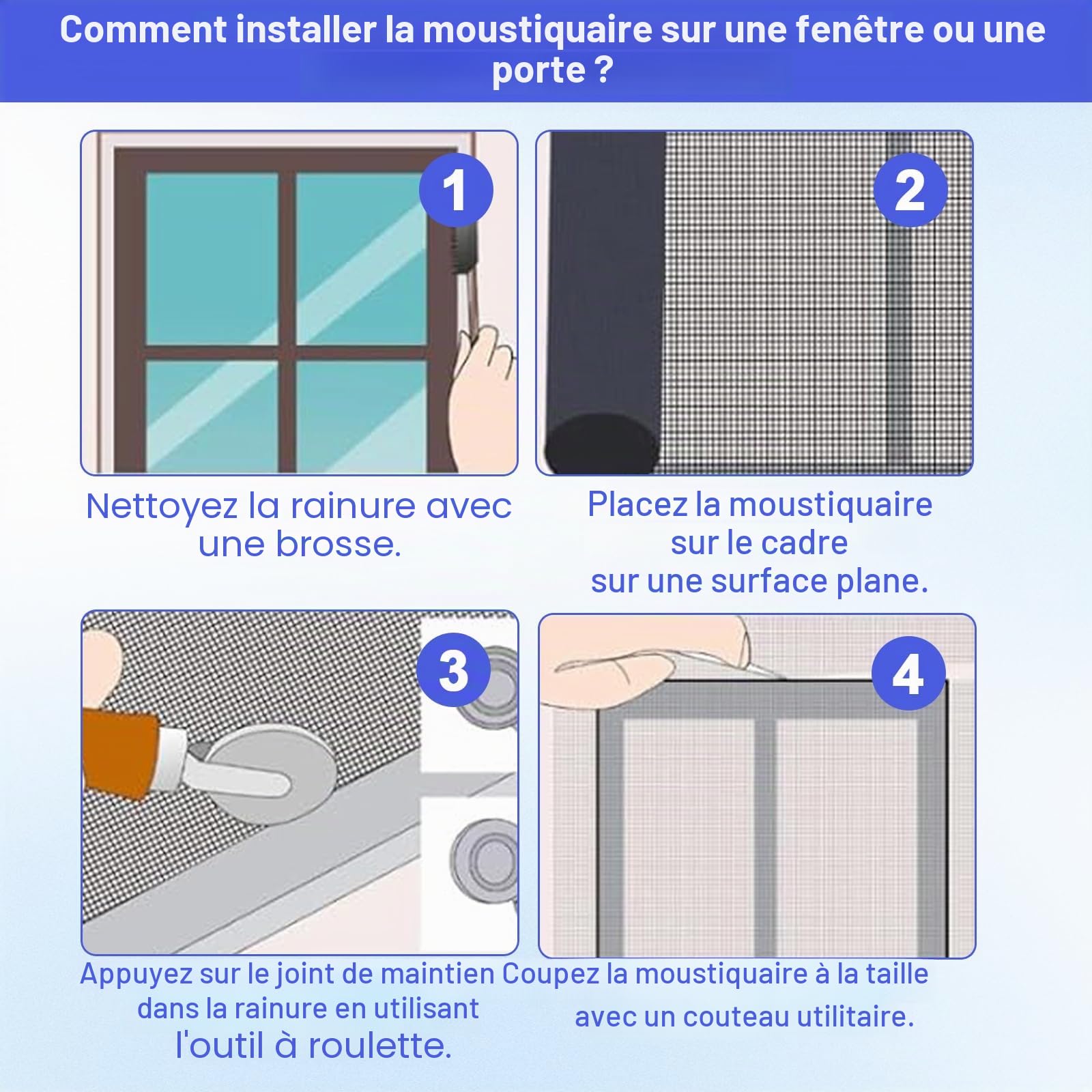 Moustiquaire de fenêtre 150x400 cm - Fibre de verre - Protection contre les insectes - Moustiquaire et grille de fenêtre - Robuste - Protection pour chats - Moustiquaire en gaze découpable pour