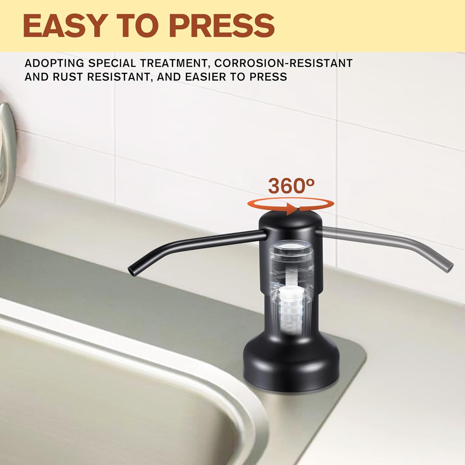 Yofidra Matte Black Kitchen Sink Soap Dispenser, Built in Sink Soap Dispenser with Lotion Dispenser 17 OZ Bottle