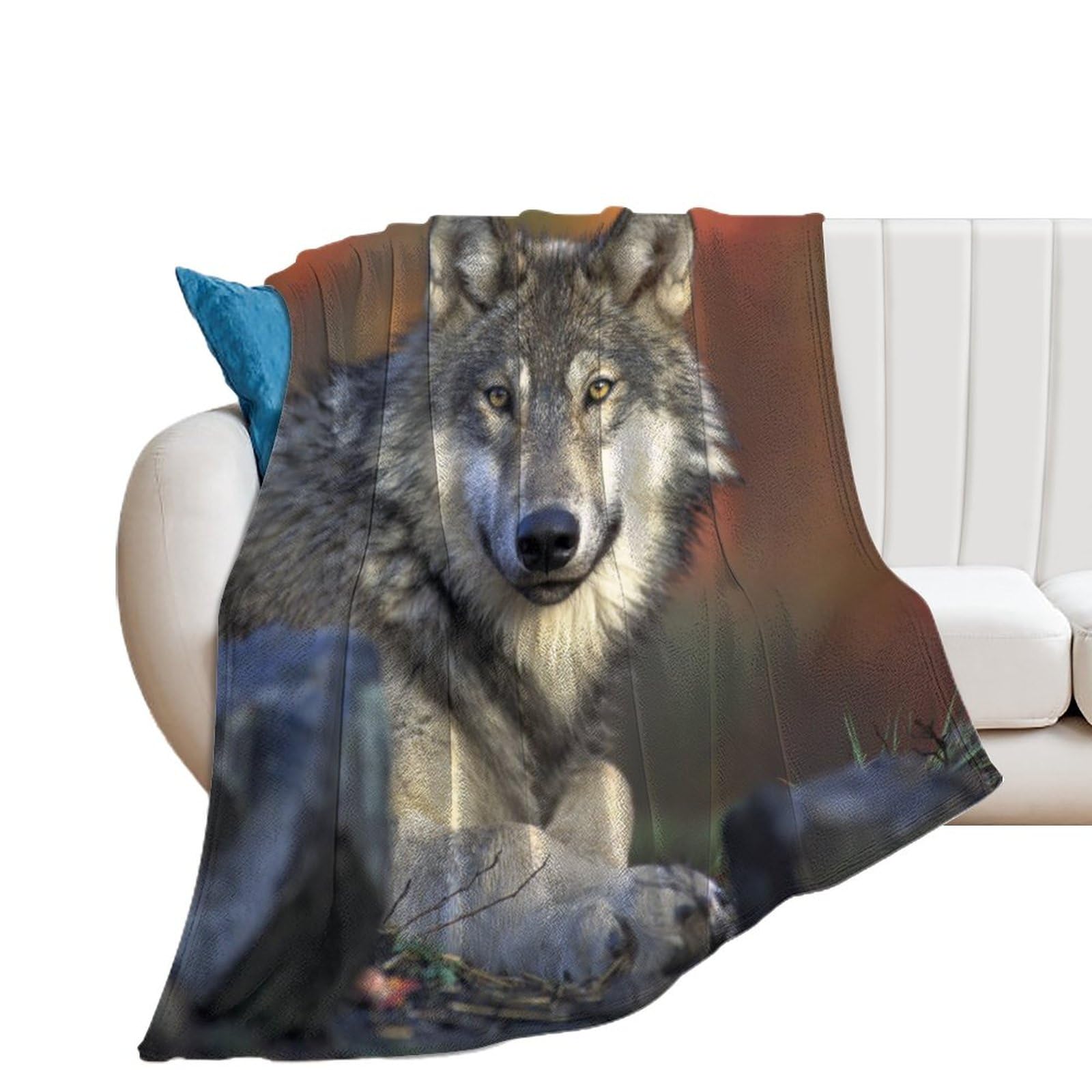 Couverture polaire loup plaid canapé idéal pour vos soirées cocooning en flanelle
