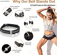 Vista 8 de Cinturón de correr para mujeres y hombres, soporte impermeable para teléfono para correr, riñonera reflectante de 2 bolsillos para almacenar