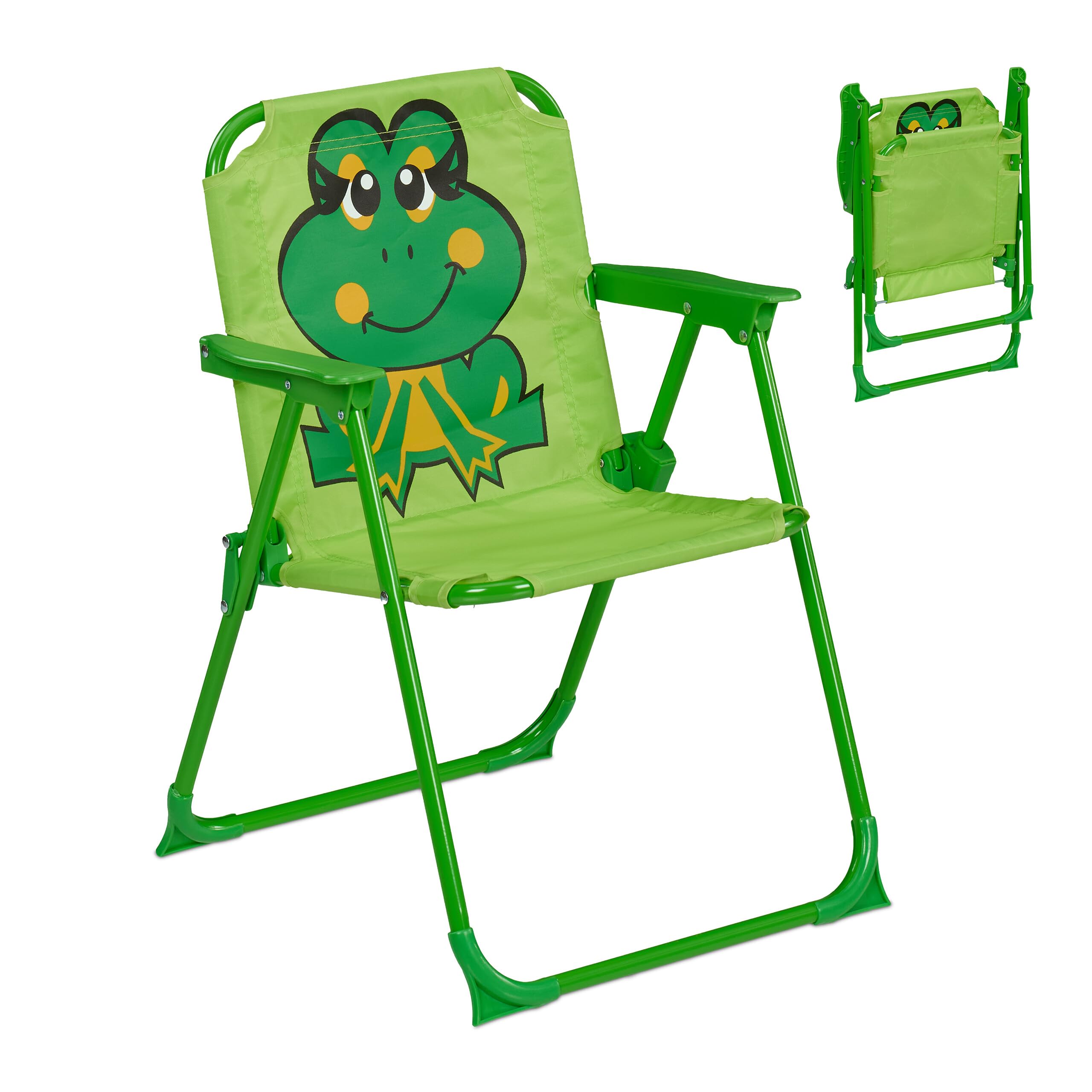 Relaxdays Children's Folding Chair, Camping Seat with Frog, Lightweight, HWD: 51.5x36x37.5 cm, Portable, Multicoloured, 50% Polyester