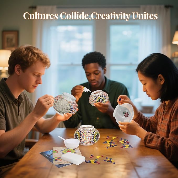 BOHMR DIY Turkish Mosaic Lamp Kit, Swan-Neck Stained Glass Lamp Making Kit- Easy,Fun,No Experience Needed, Mosaic Art & Craft Project Kits for Adults & Teens, Make Your Own Table Lamp, Multicolor photo 2