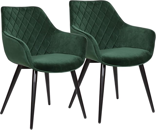 WOLTU Set of 2 Dining Chairs Green Kitchen Side Dining Chairs Velvet Seat, Reception Chairs Armchairs for bedroom Counter Lounge Living Room,BH153gn-2
