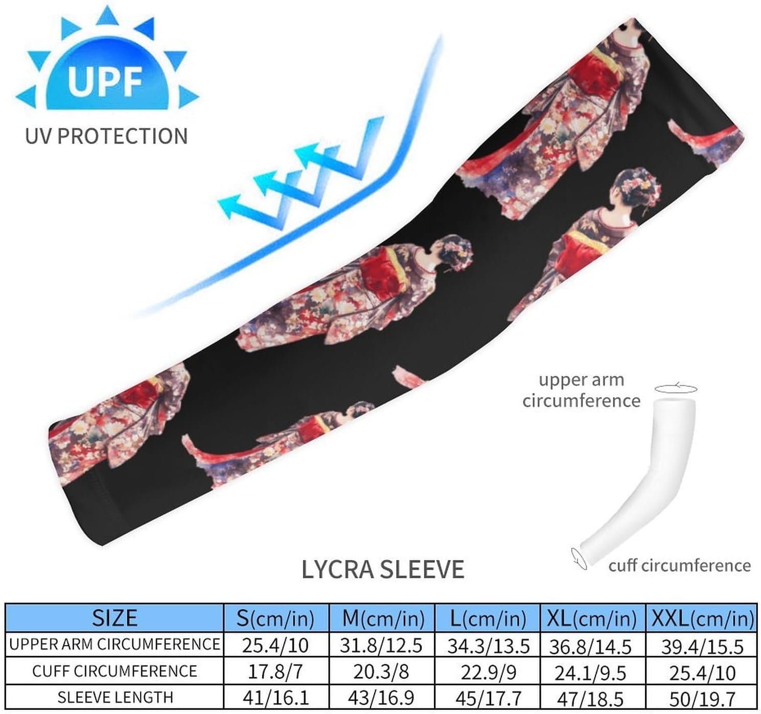 Japanese Geisha Women Arm Sleeves Cooling Sun Protection Sports Compression for Golf Basketball