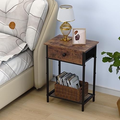 Miniatura 9 de Night Stand Bedside Tables for Small Space End Table with Drawers Side Table Night Stands with Wood Open Storage Shelf, Rustic Side Table for