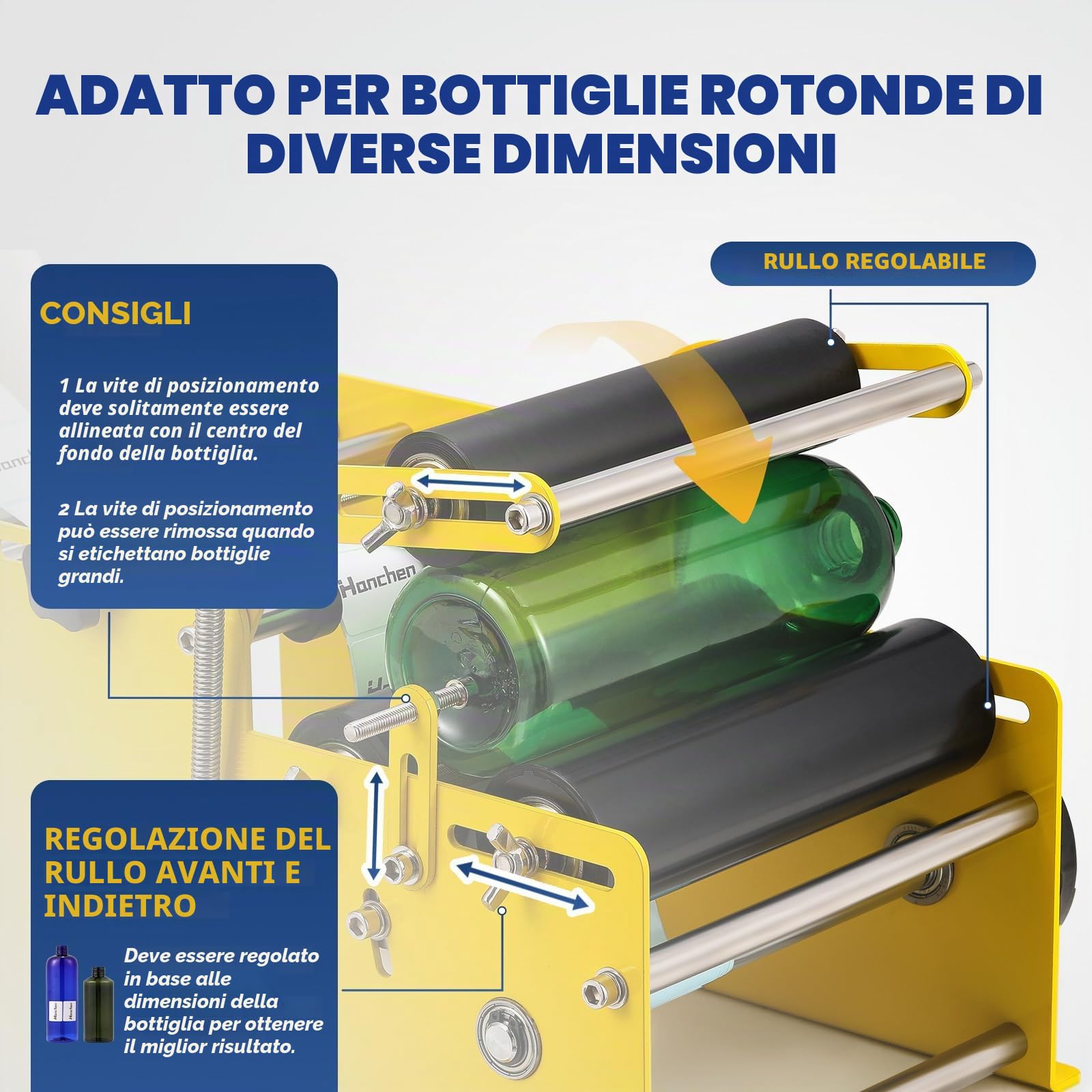 Hanchen Etichettatrice manuale per bottiglie rotonde Etichettatrice Etichettatrice Applicatore di etichette MT-30 per larghezza 10-110 mm Lunghezza Etichetta 10-300 mm (con manico)