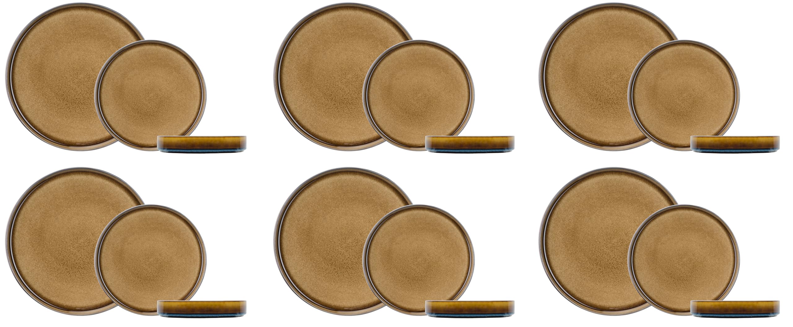 Cosy & Trendy Quintana Amber - Set di stoviglie da 18 pezzi, 6 piatti piani, 6 piatti da dessert, 6 piatti fondi