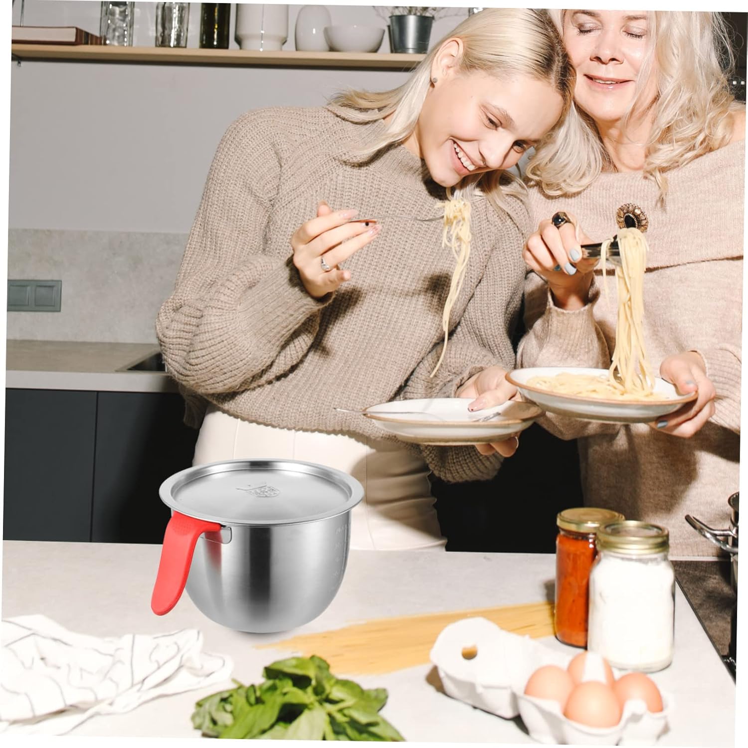 Set of 2 Stainless Steel Mixing Bowls Lids Salad Mixing Bowls Handles for Baking Cooking