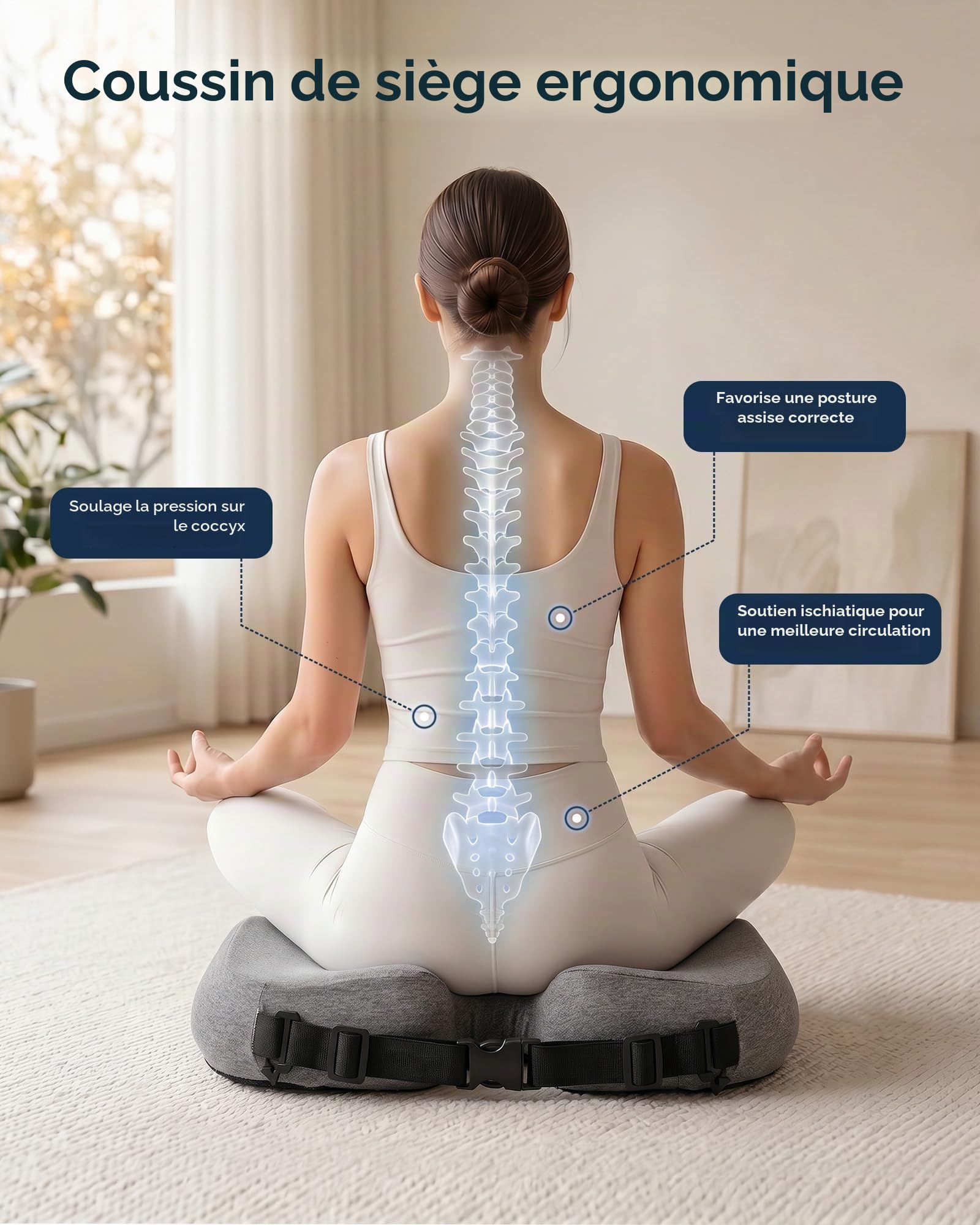Feagar Coussin De Siège Ergonomique Mousse À Mémoire De Forme [Gris] | Coussin Coccyx Pour Chaise De Bureau Et Voiture, Soulagement De La Pression, Confort Pour Télétravail & Anti-Fatigue