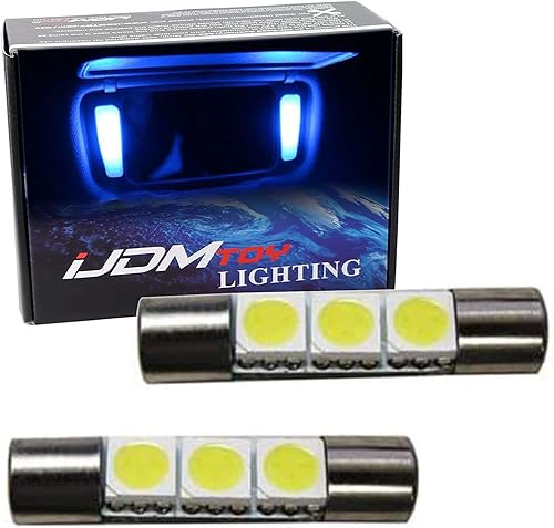 Miniatura 4 de iJDMTOY (2 bombillas LED 3-SMD 1.142 in 6614F para luces de espejo de tocador de visera solar de coche, color blanco xenón