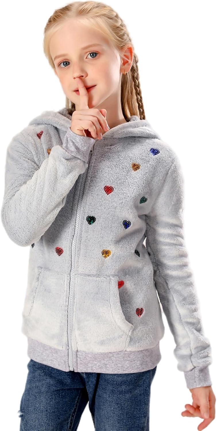 V.&GRIN Girl Zip up Hoodie Sweatshirt Soft Fuzzy Fleece Jacket with Pocket for Girls 5-16 Years - Image 6