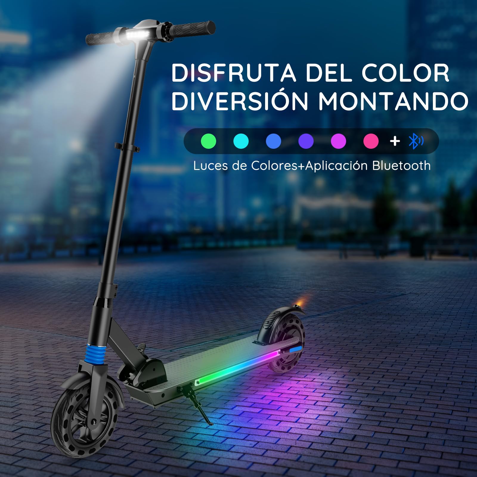 Patinete Eléctrico para Niños 8 Años o Más, 250W Motor,Lámpara de Arco Iris de Color, Pantalla LED, Máx.25 km/h,Altura Ajustables, Plegable Patinete Electrico Niño, Regalo Ideal para Niños