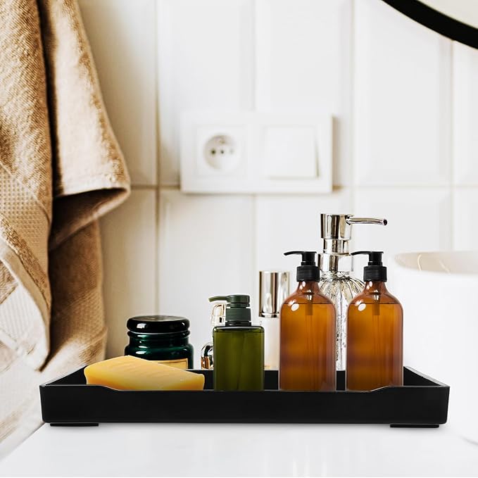 Ciieeo 4 Bandejas Organizadoras Rectangulares para Baño, Negro miniatura 2